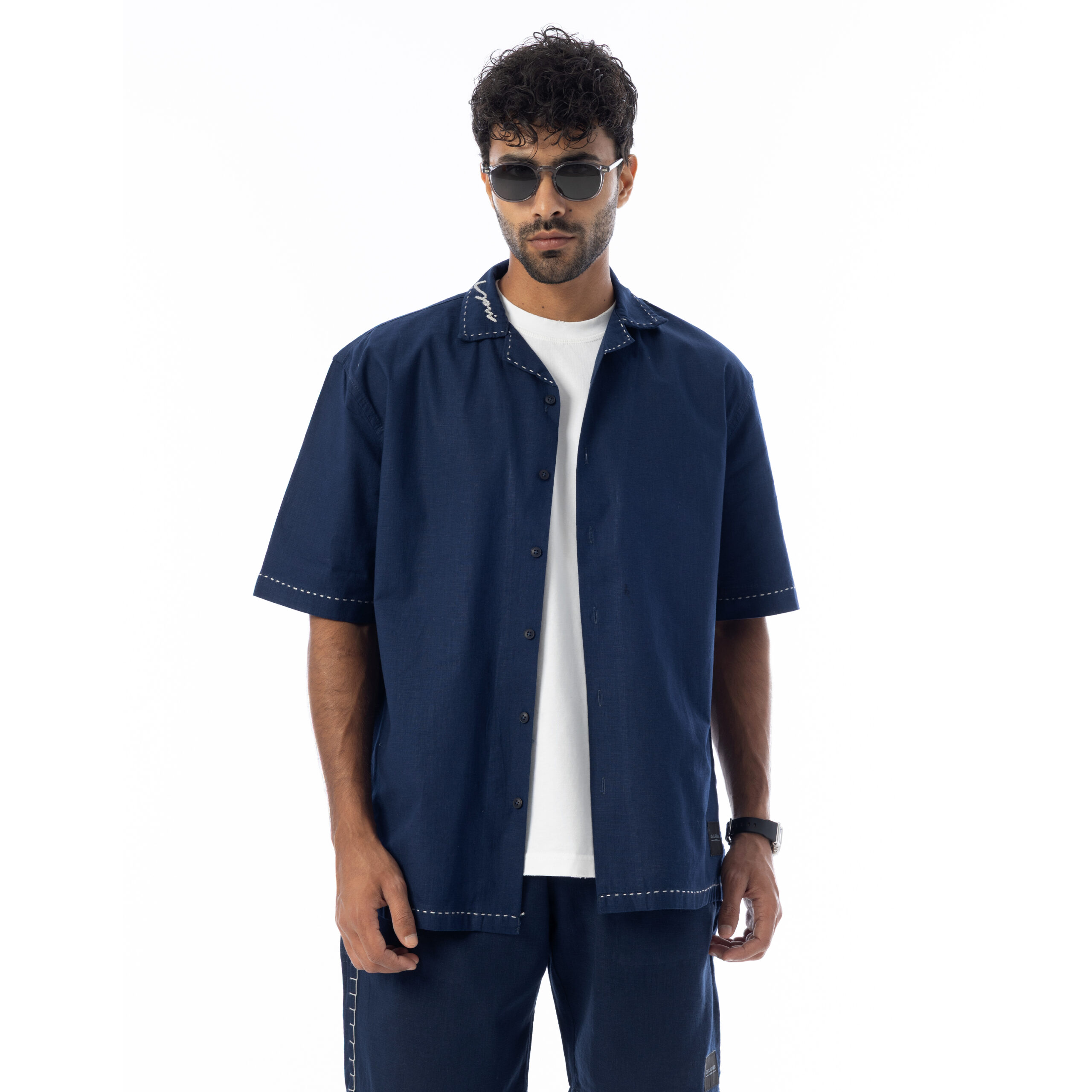 Handmade Linen Shirt-Navy Blue