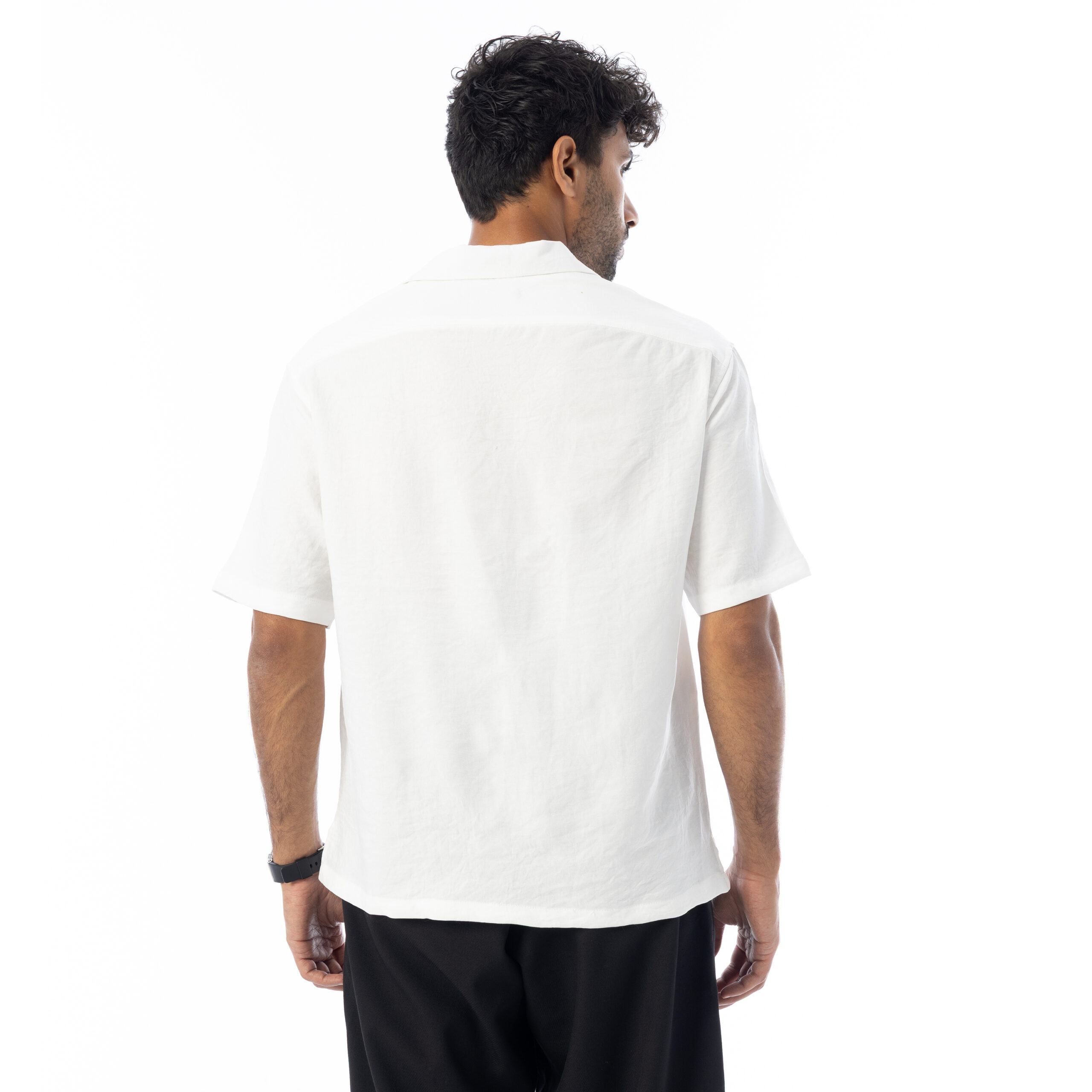 sleeve-half Shirt Linen-White - Image 4