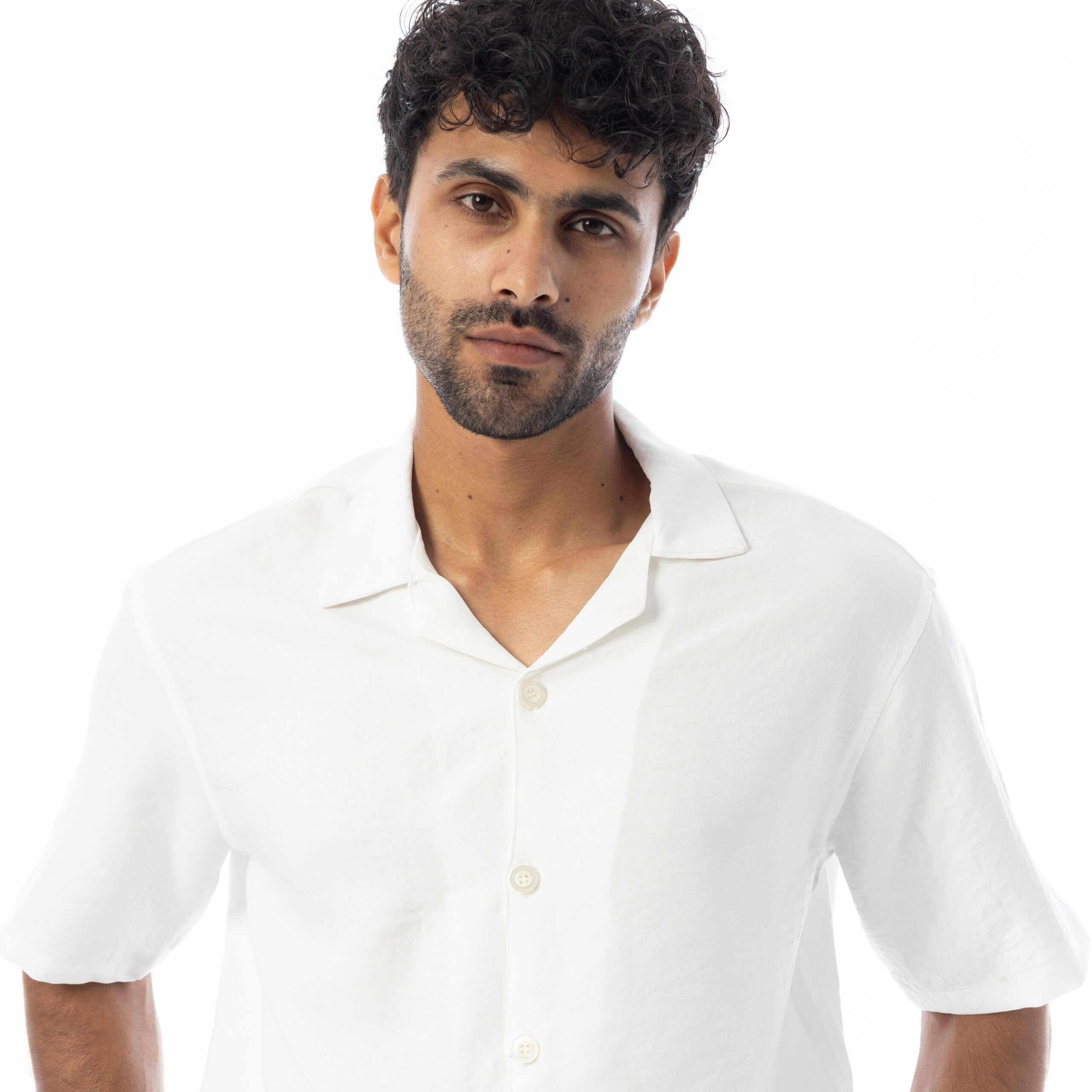 sleeve-half Shirt Linen-White - Image 3