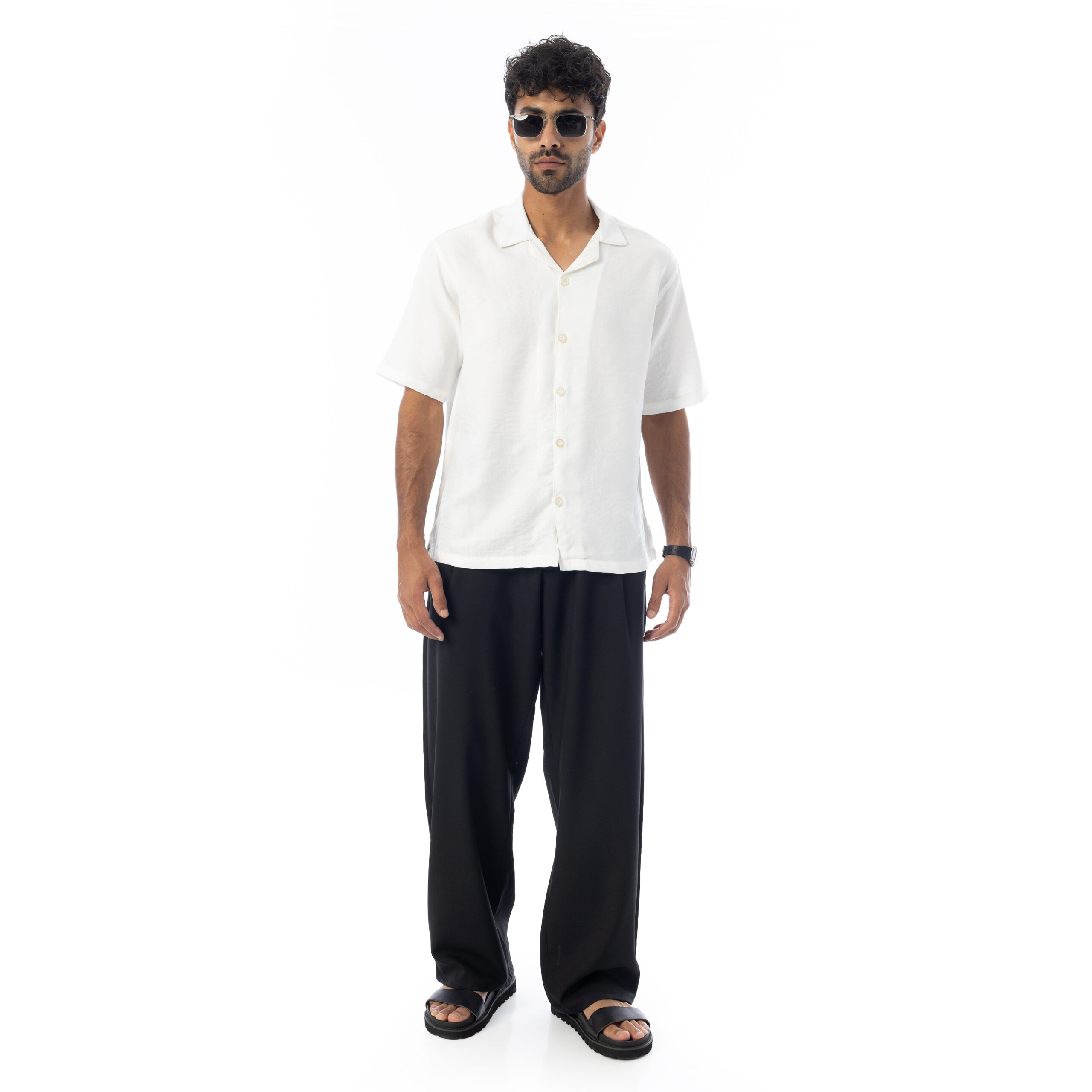 sleeve-half Shirt Linen-White - Image 2