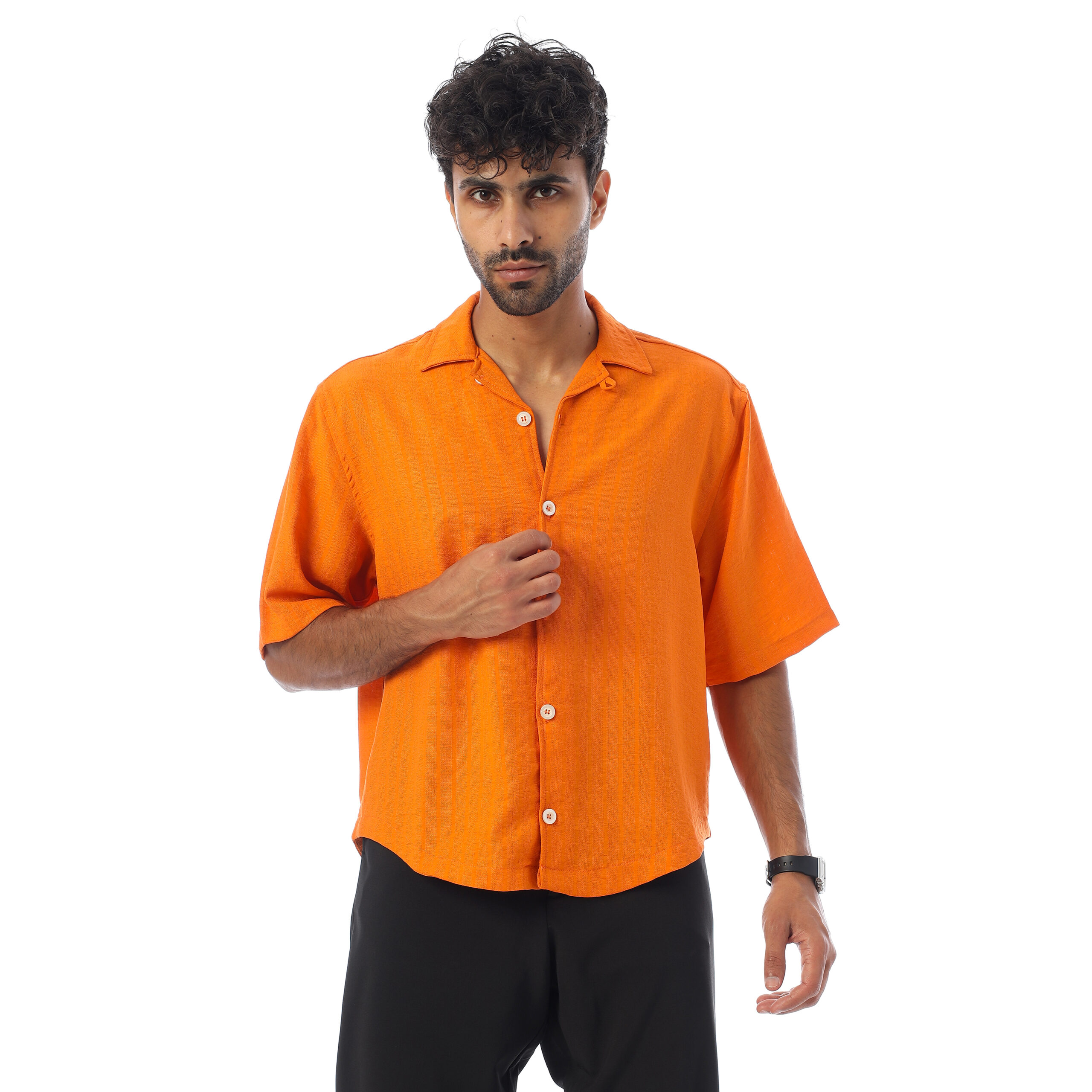 Sleeve-half Boxy-fit Shirt-Orange