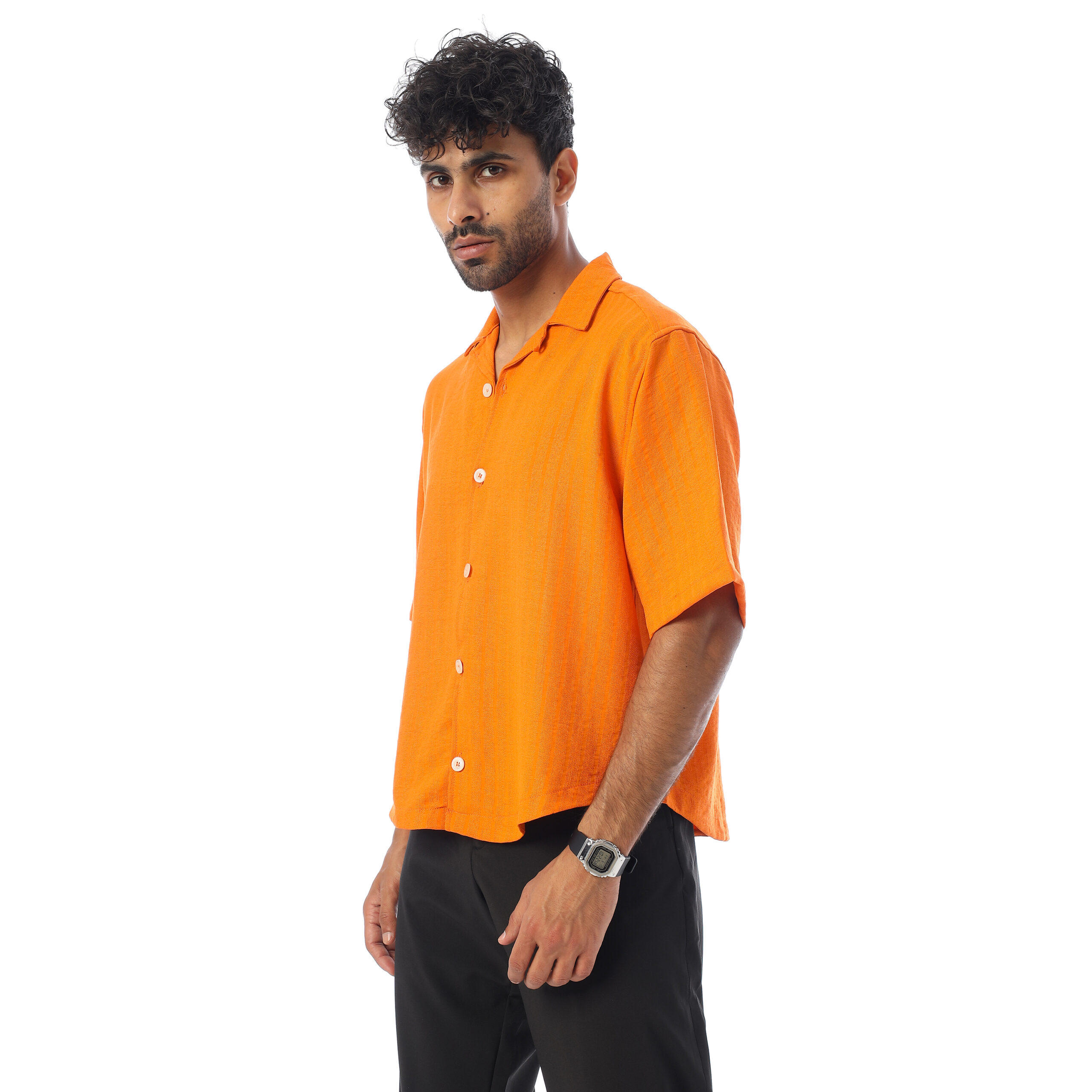 Sleeve-half Boxy-fit Shirt-Orange - Image 4