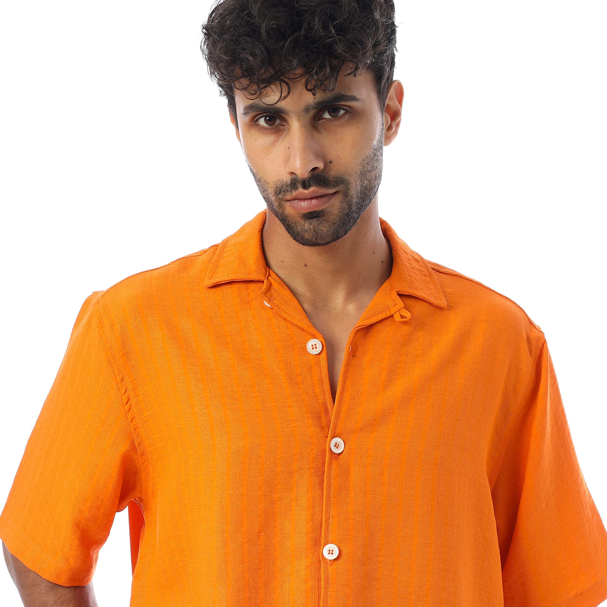Sleeve-half Boxy-fit Shirt-Orange - Image 3