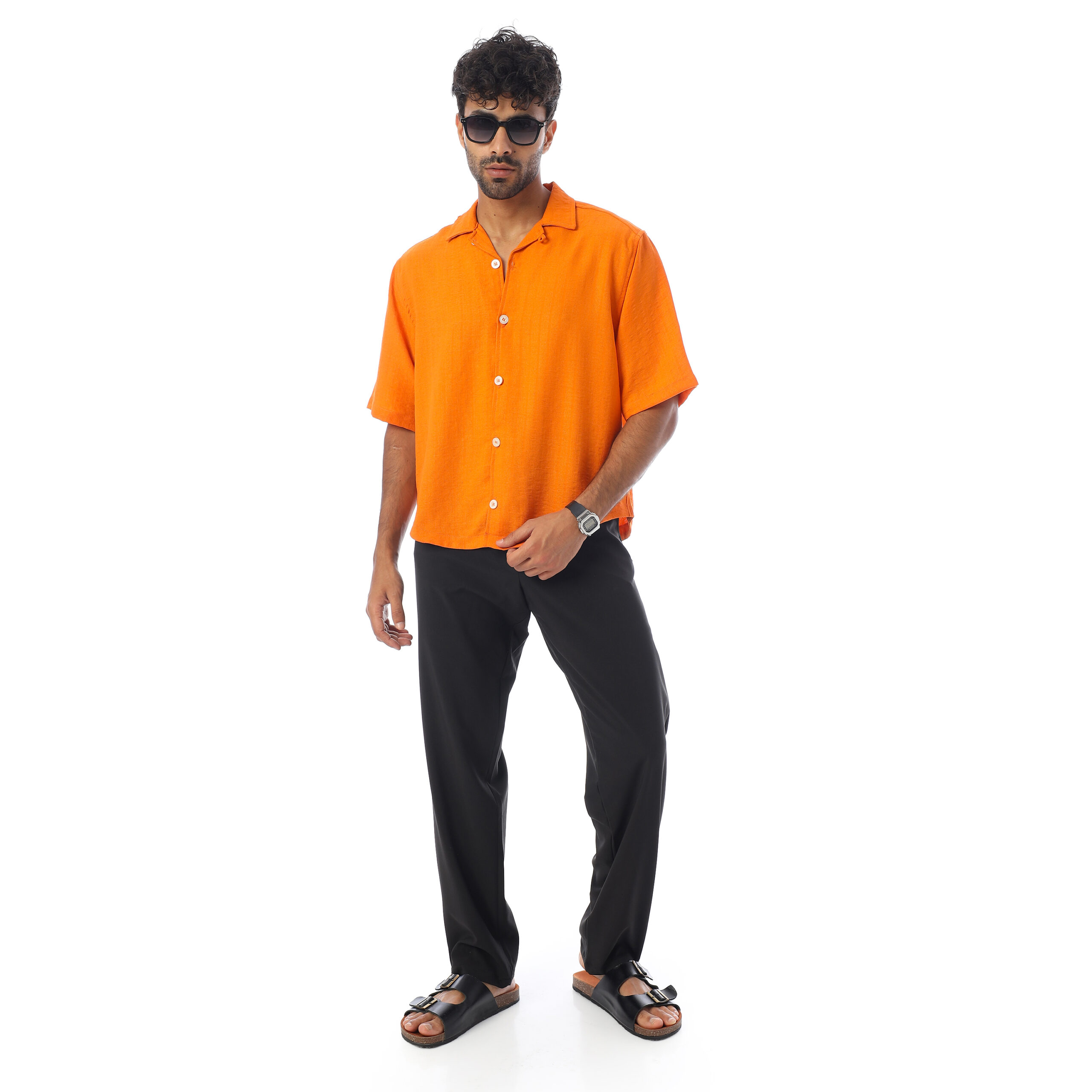 Sleeve-half Boxy-fit Shirt-Orange - Image 2