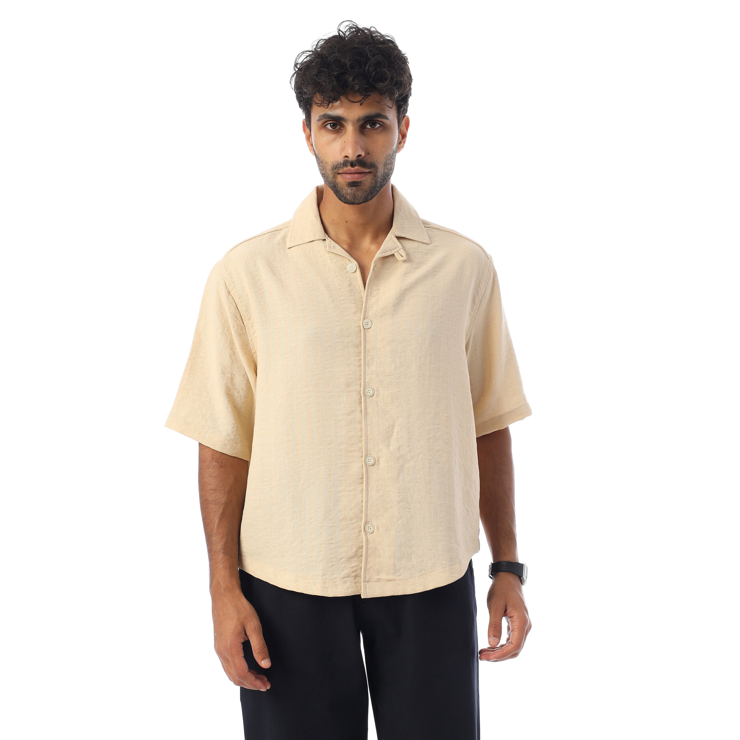 Sleeve half Boxy-fit Shirt-Beige
