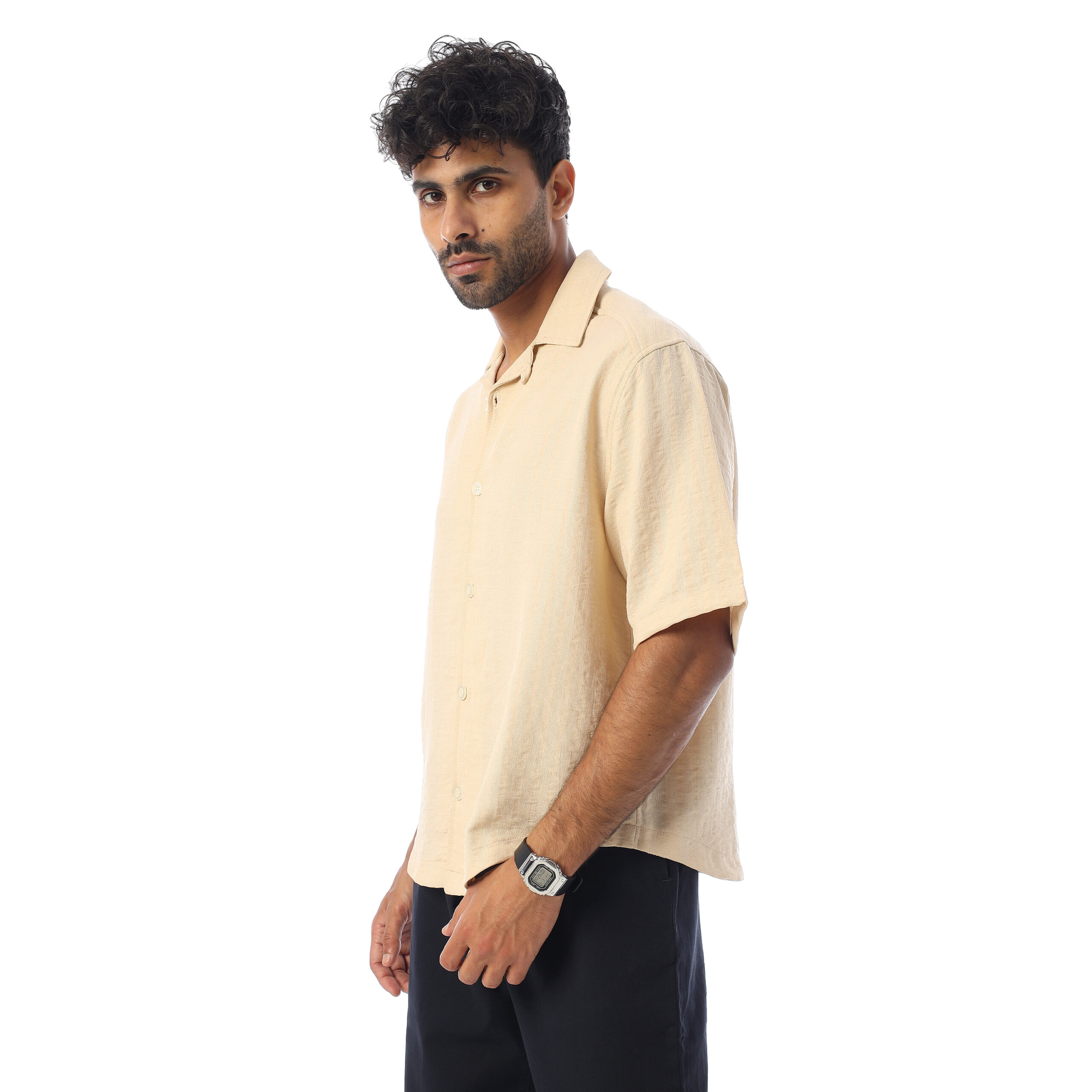Sleeve half Boxy-fit Shirt-Beige - Image 5
