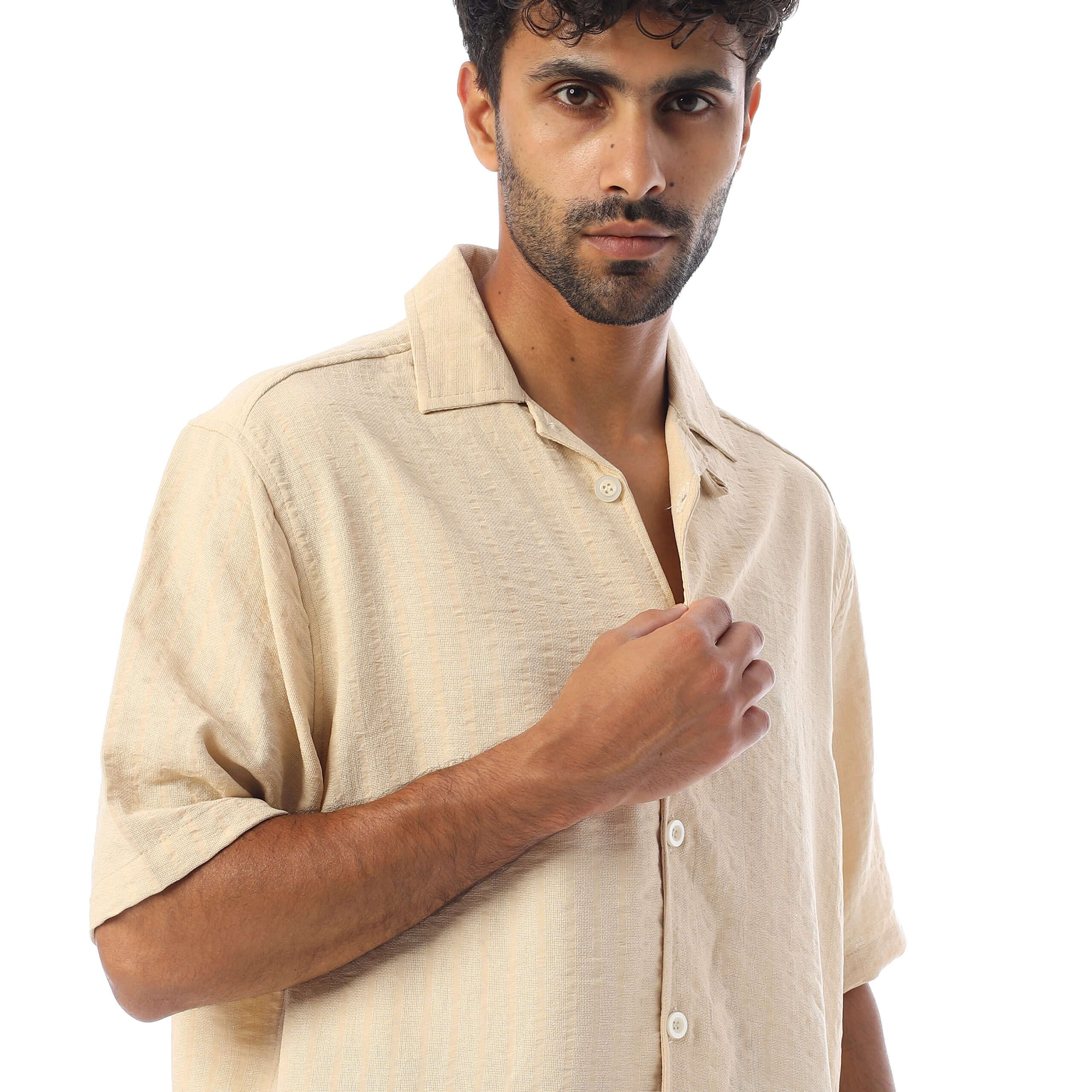 Sleeve half Boxy-fit Shirt-Beige - Image 3