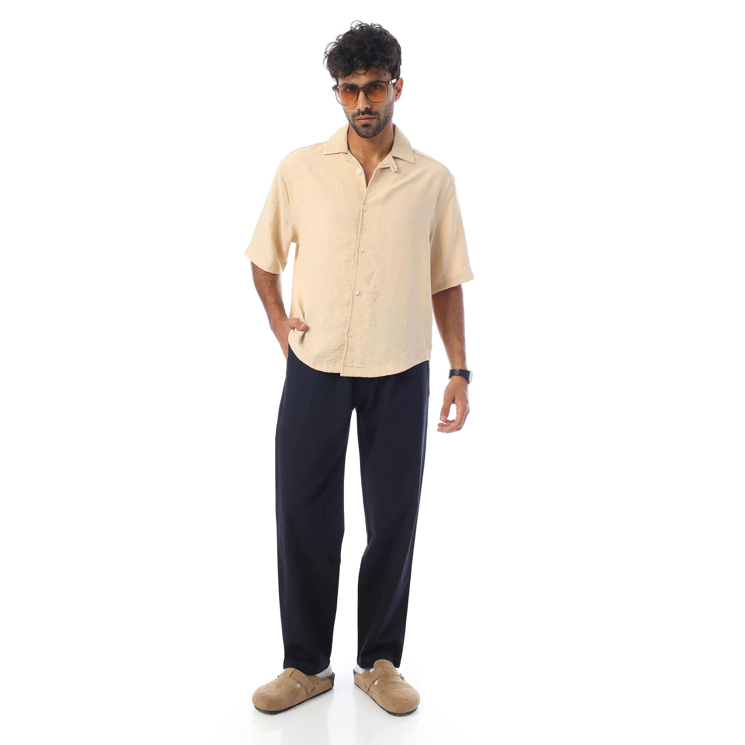Sleeve half Boxy-fit Shirt-Beige - Image 2