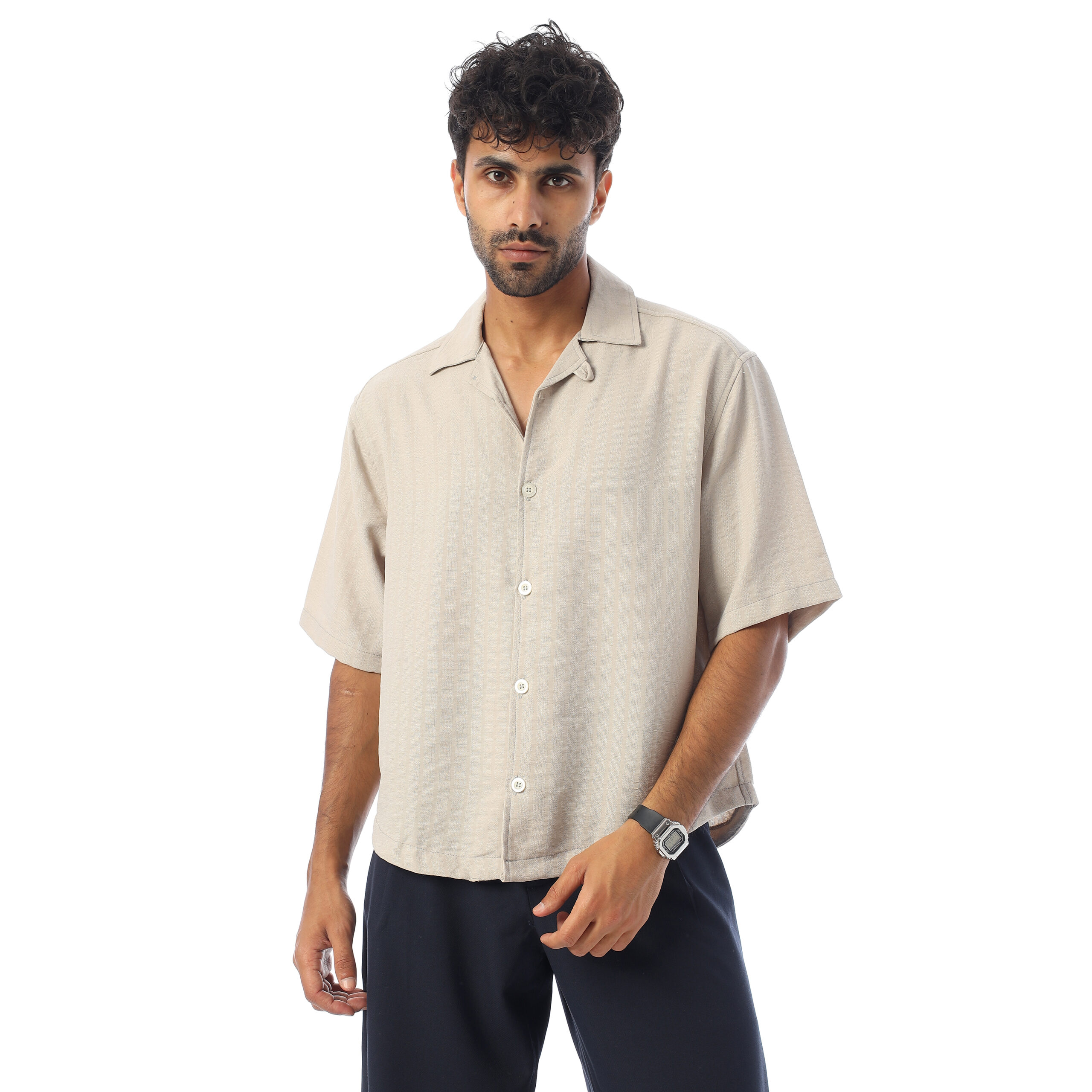 Sleeve-half Boxy-fit Shirt-Cafe