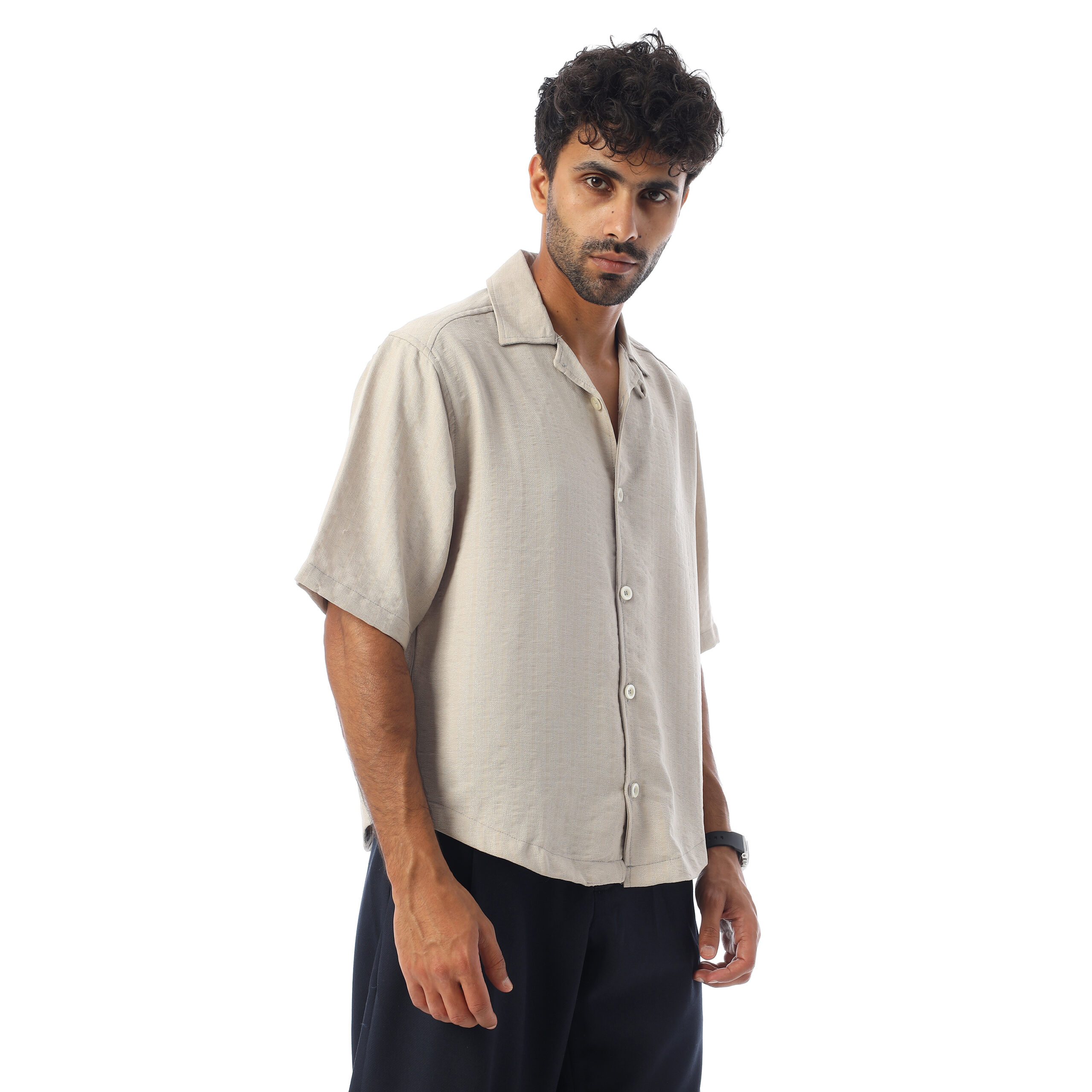 Sleeve-half Boxy-fit Shirt-Cafe - Image 5