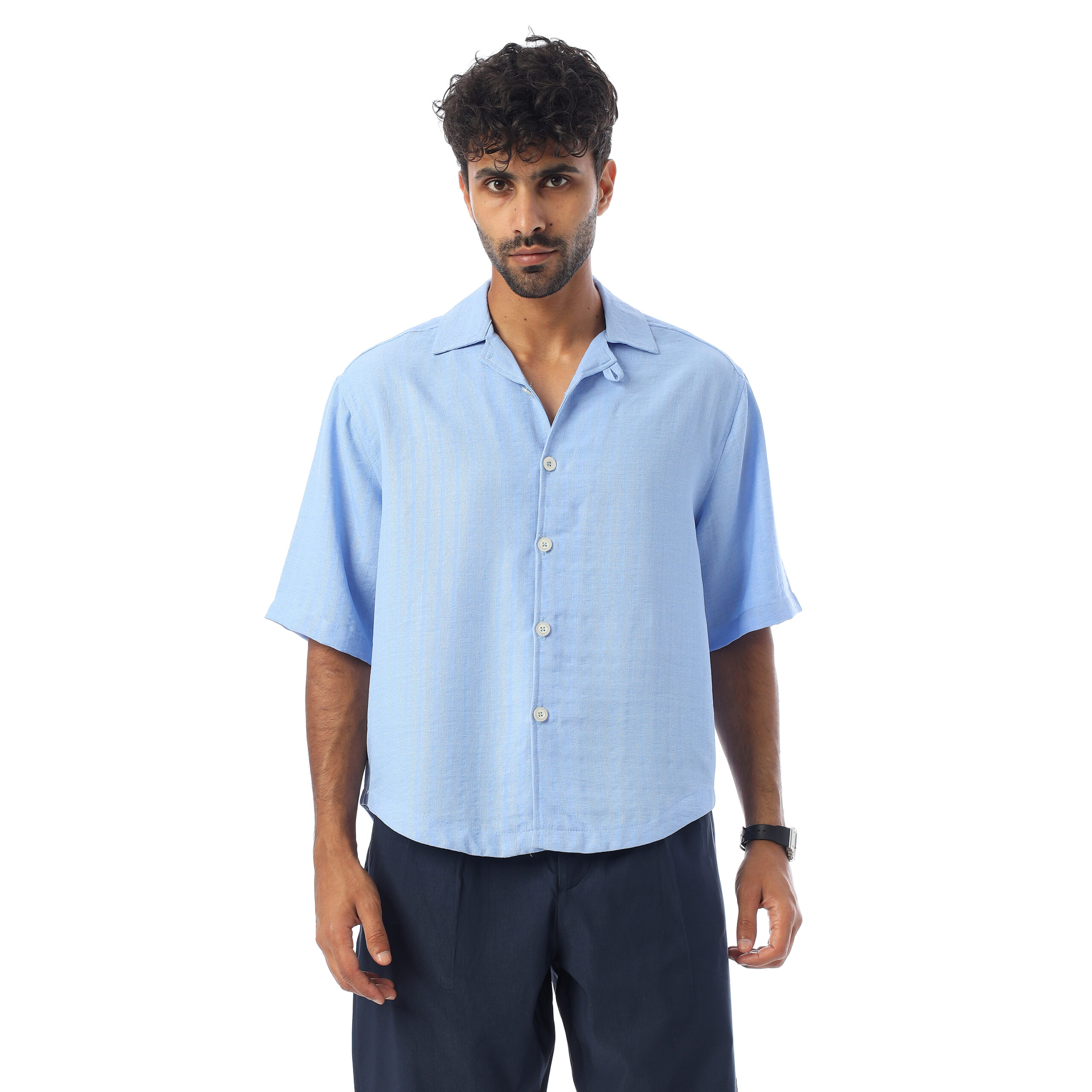 Sleeve half Boxy-fit Shirt-Sky blue