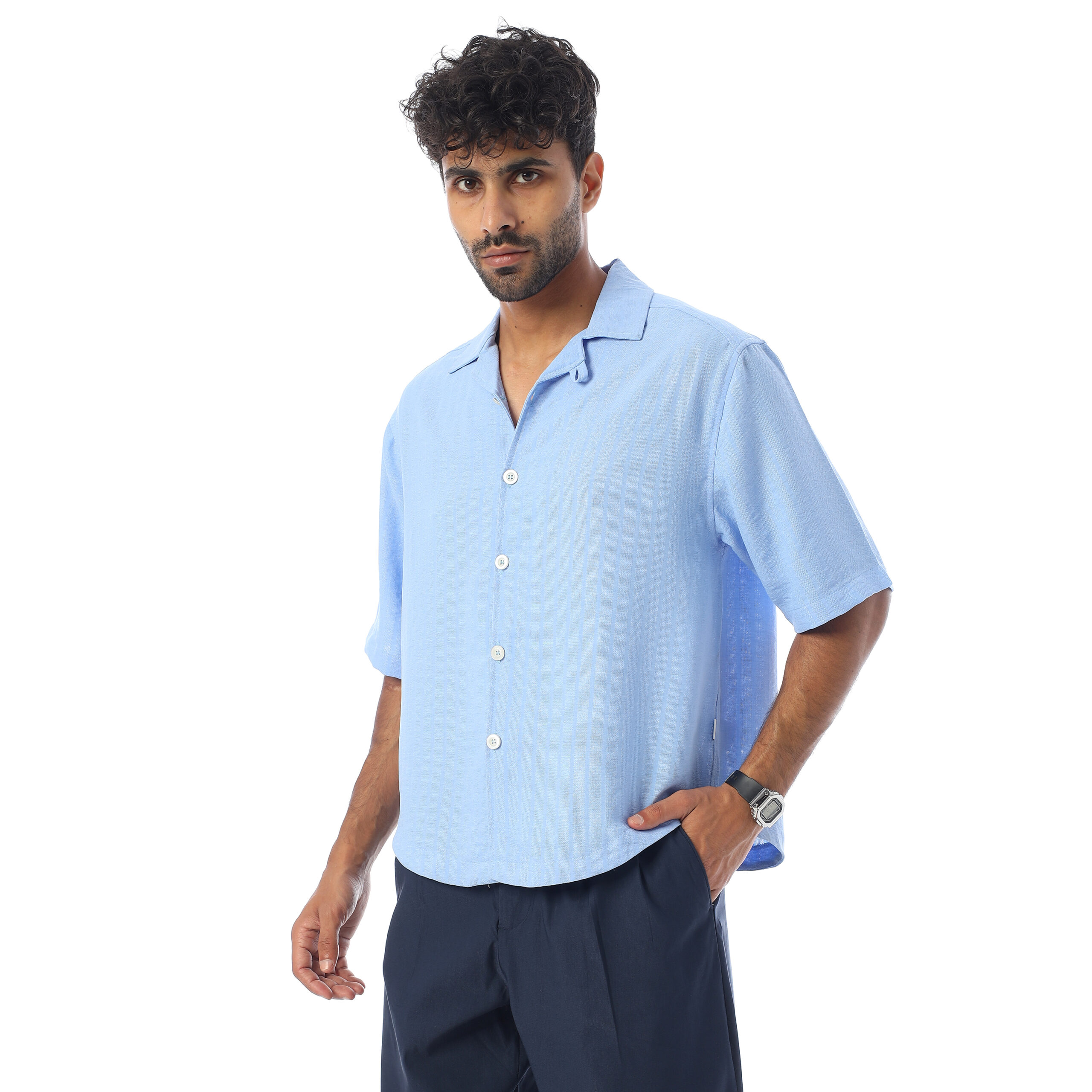 Sleeve half Boxy-fit Shirt-Sky blue - Image 5