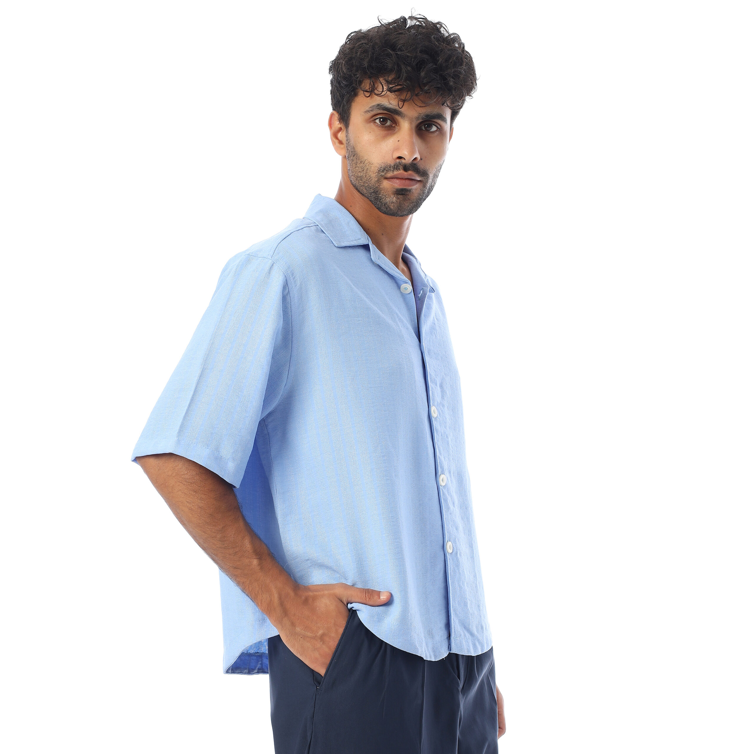 Sleeve half Boxy-fit Shirt-Sky blue - Image 4