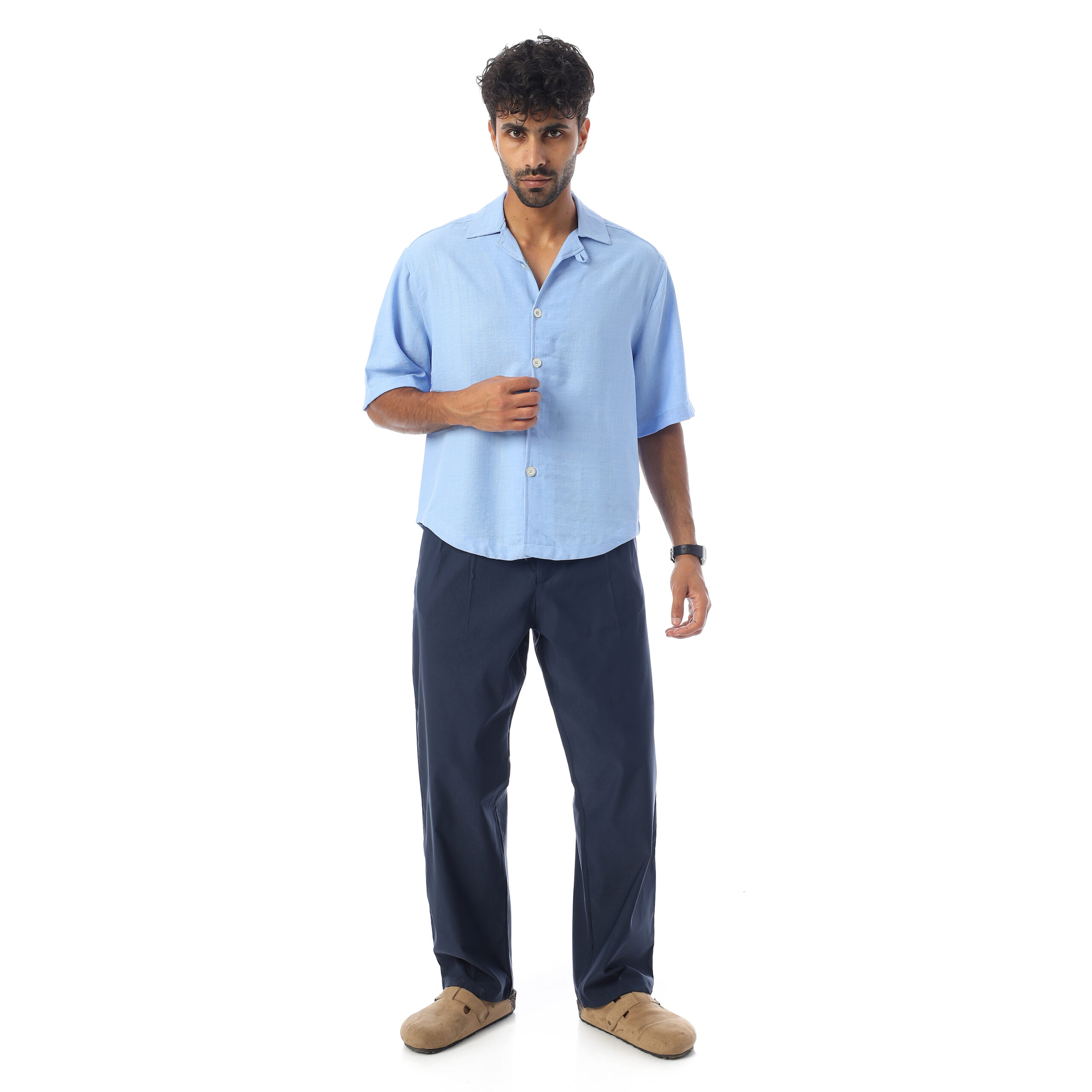 Sleeve half Boxy-fit Shirt-Sky blue - Image 2