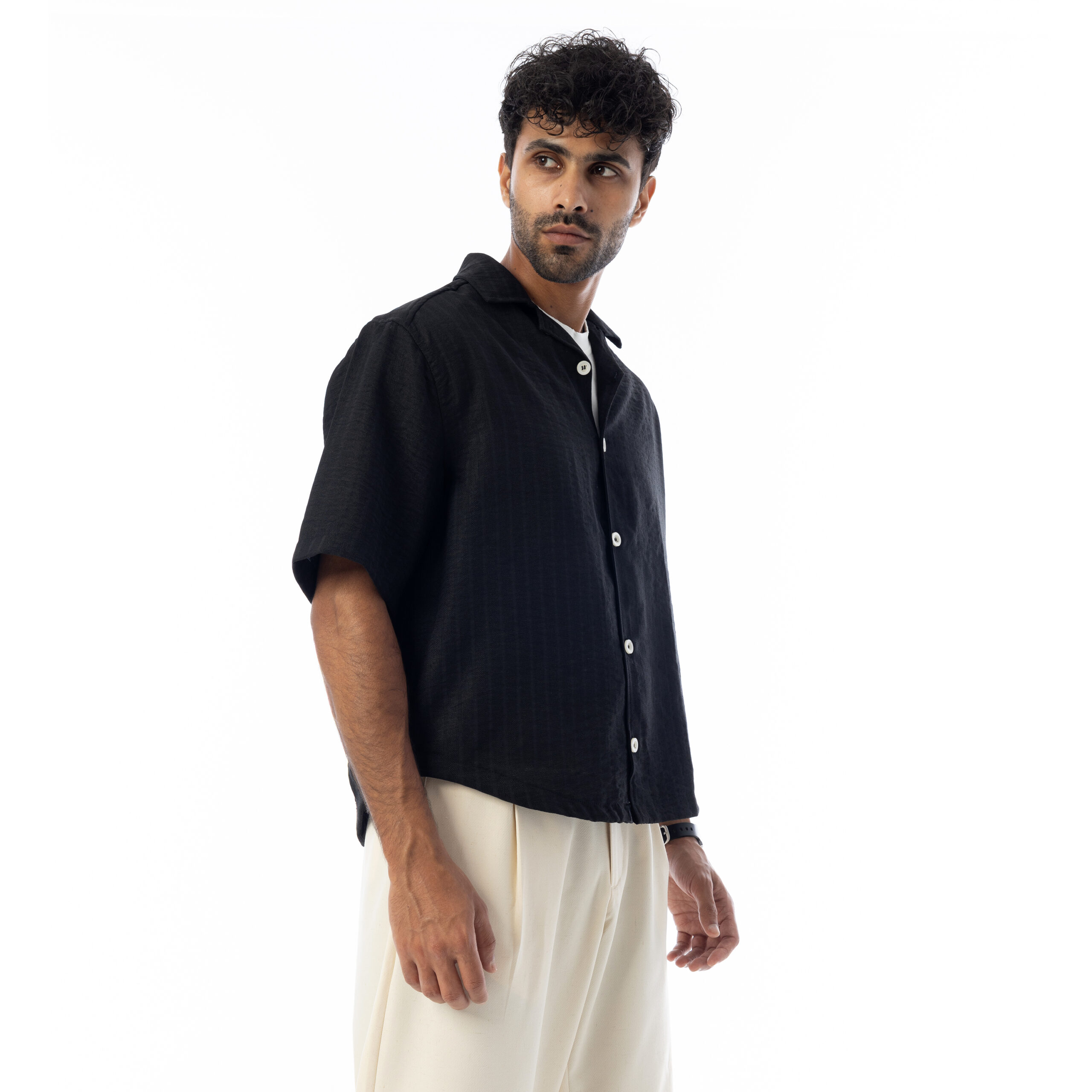 sleeve-half Boxy-fit Shirt-Black - Image 5