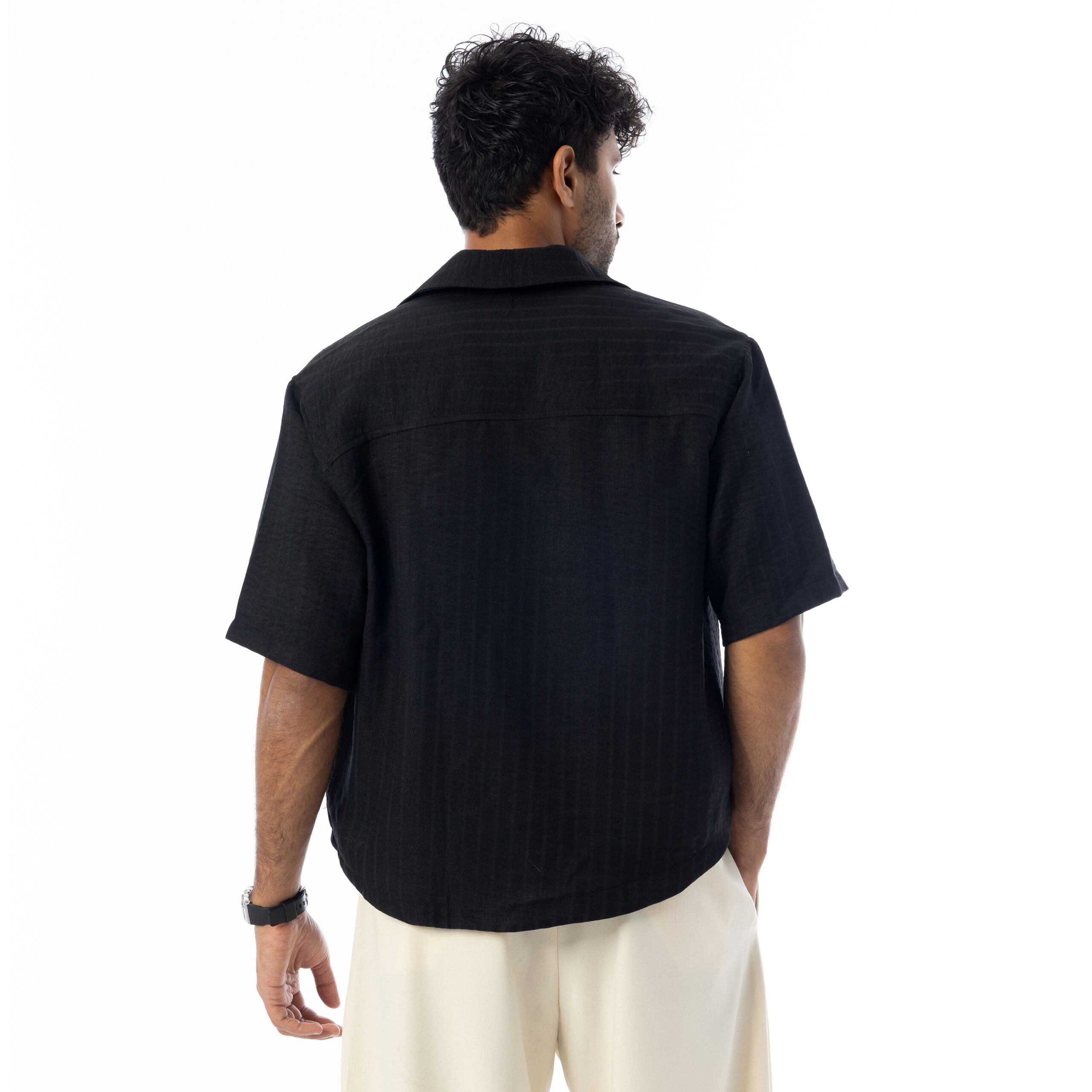 sleeve-half Boxy-fit Shirt-Black - Image 4