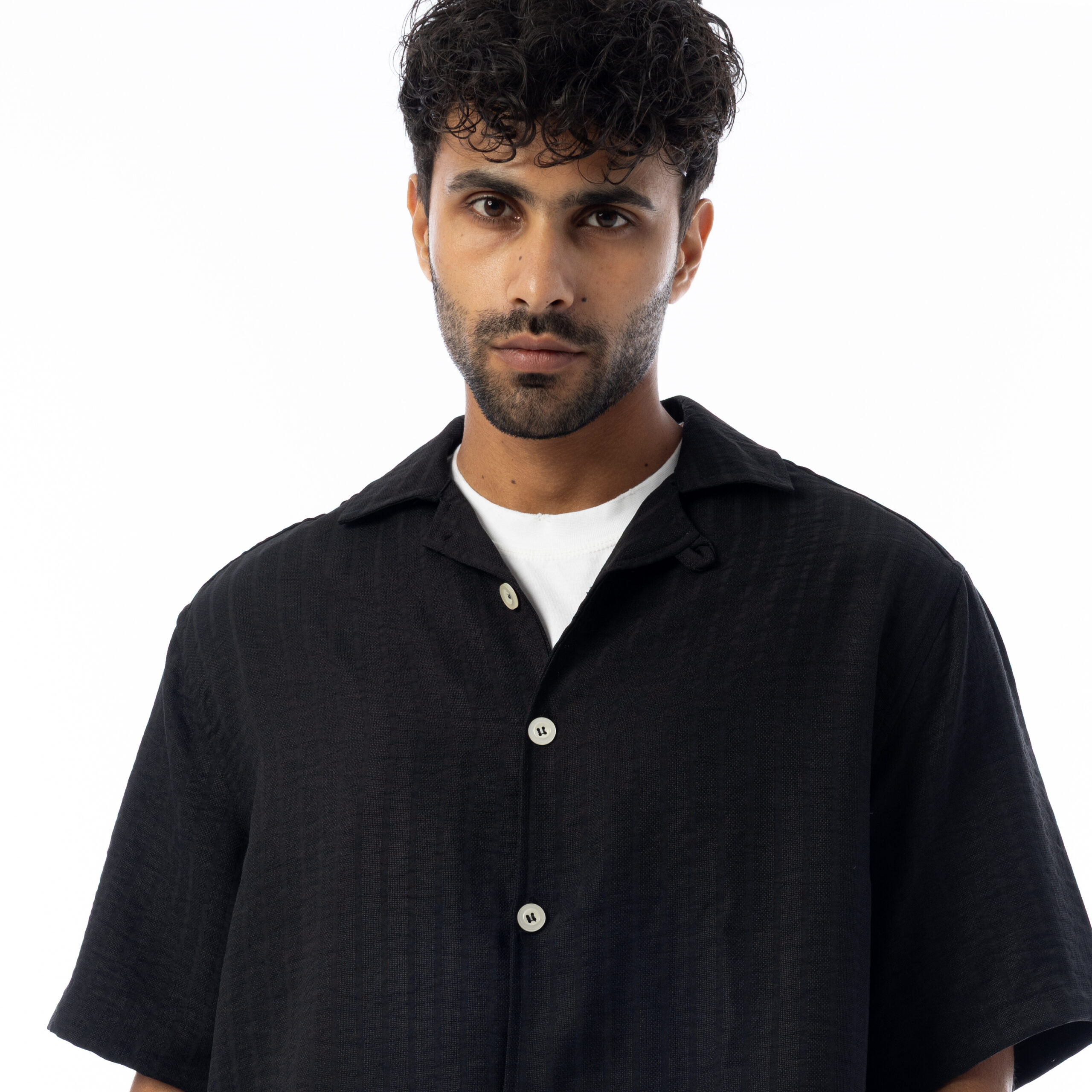 sleeve-half Boxy-fit Shirt-Black - Image 3