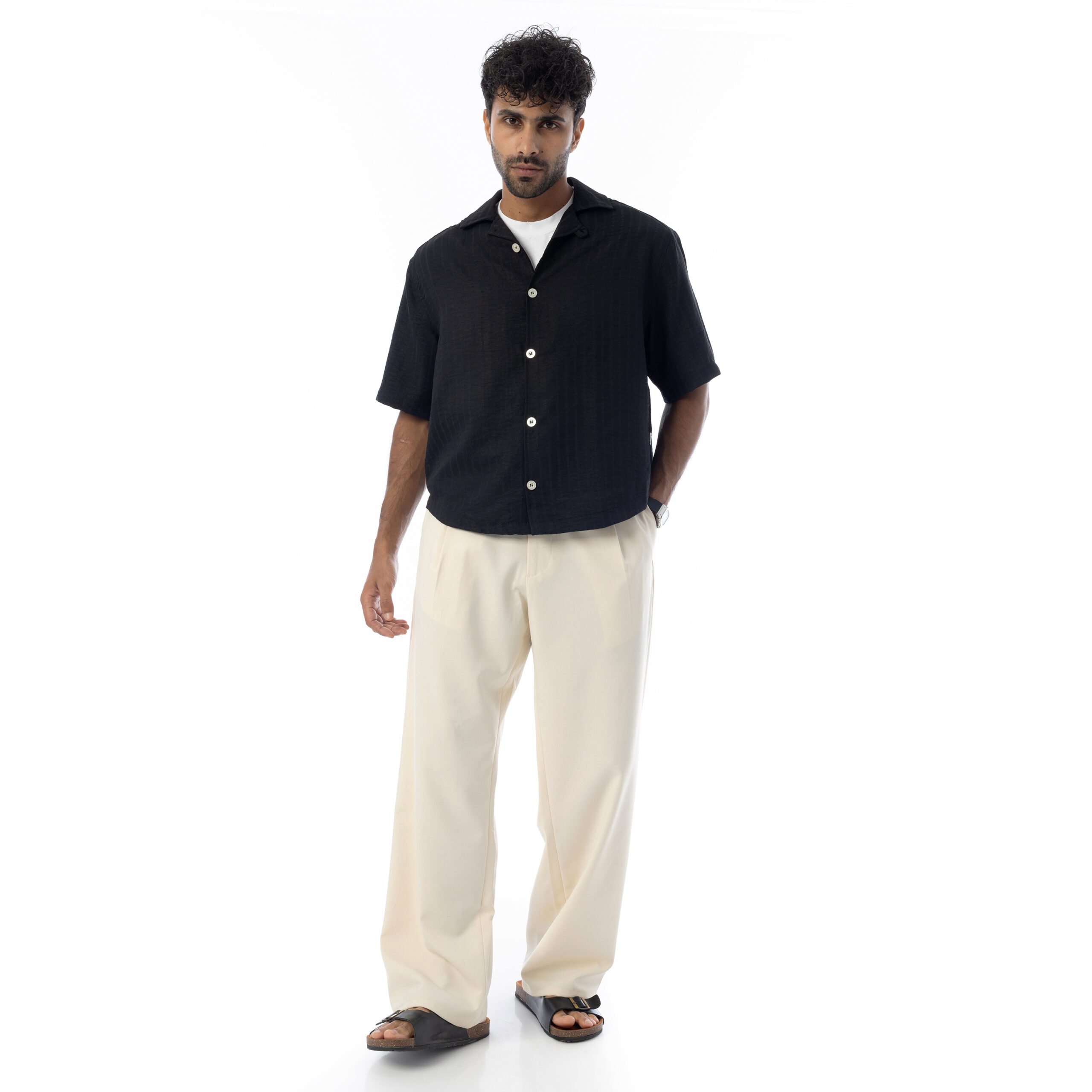 sleeve-half Boxy-fit Shirt-Black - Image 2