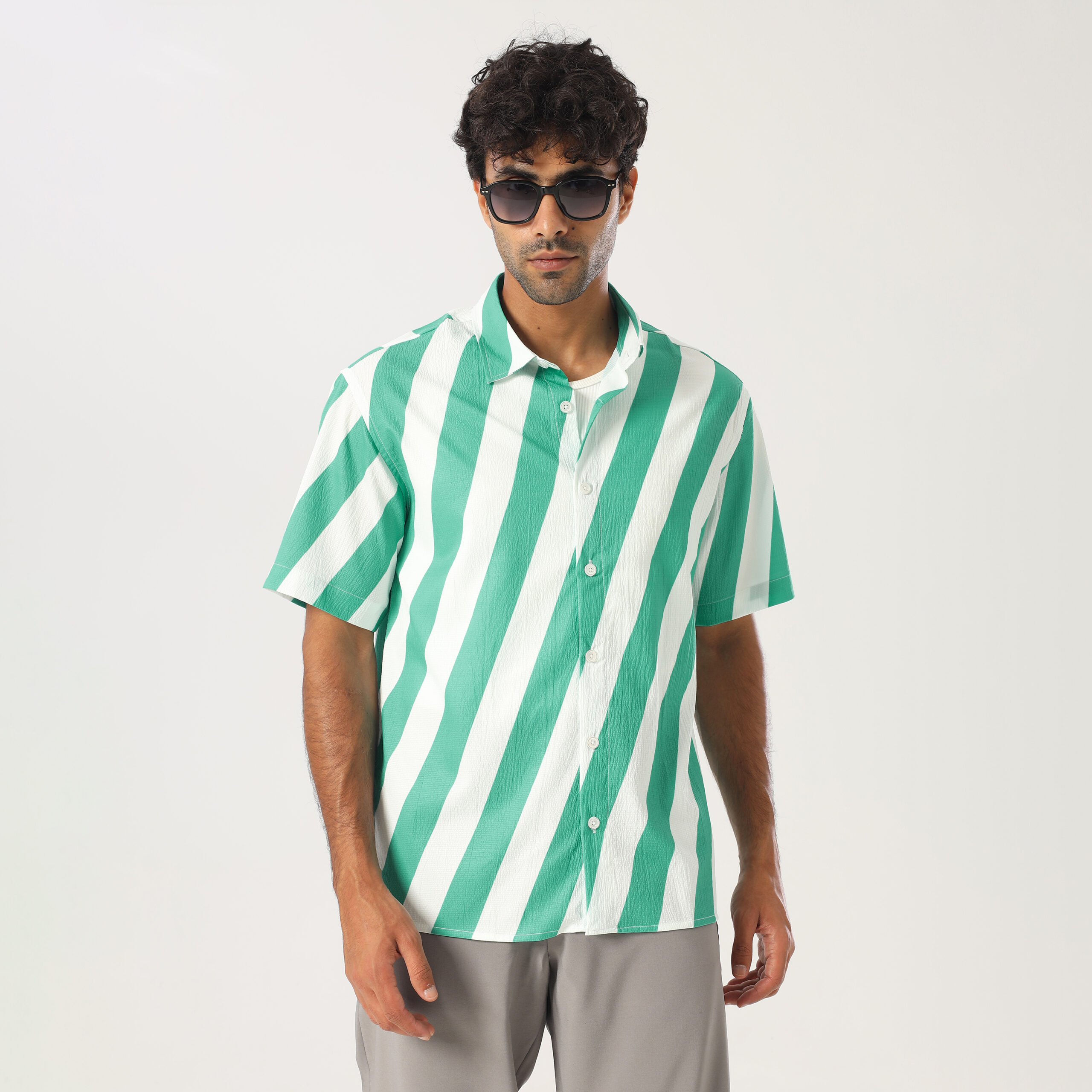 Printed Box Fit Shirt-Green