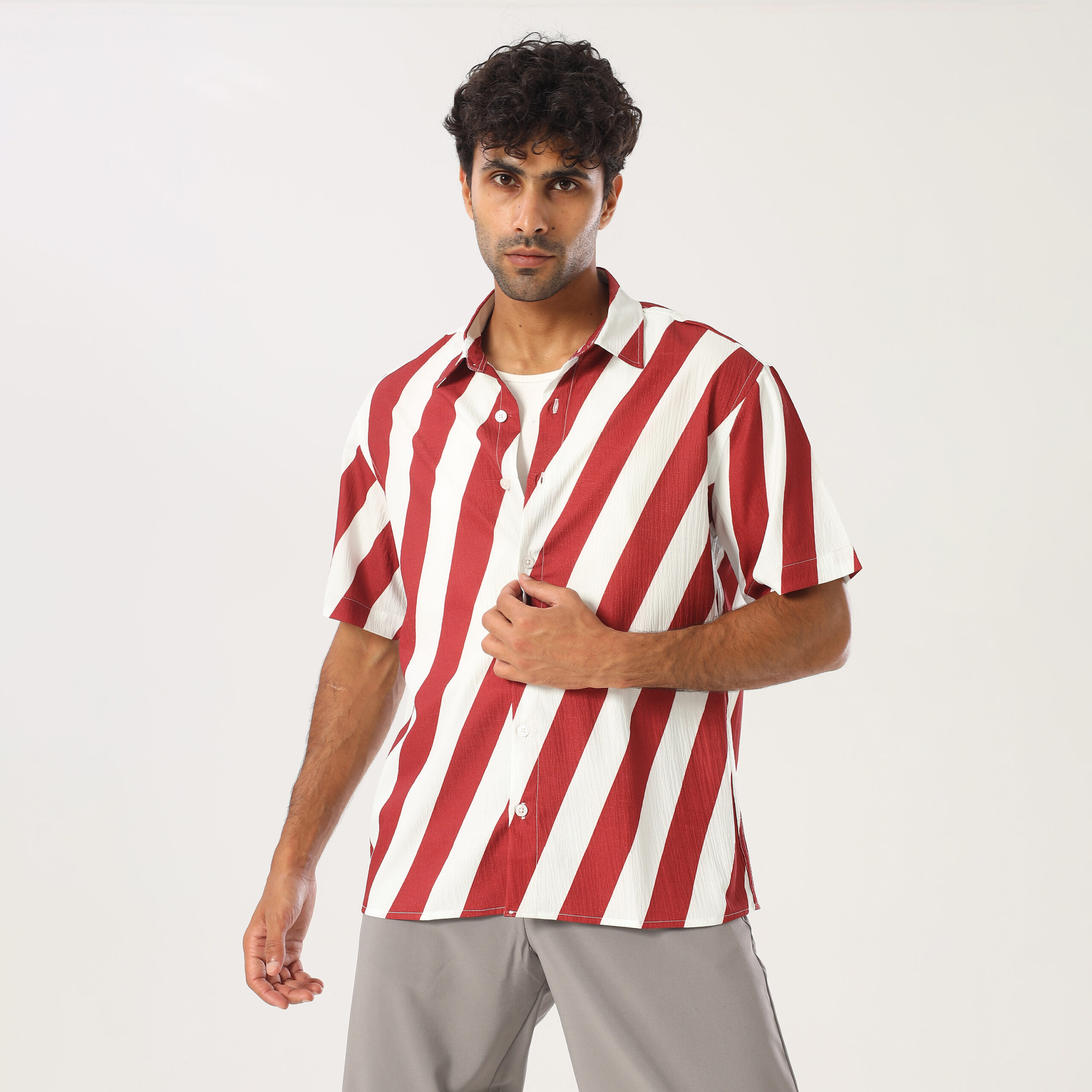 Printed Box Fit Shirt-Red
