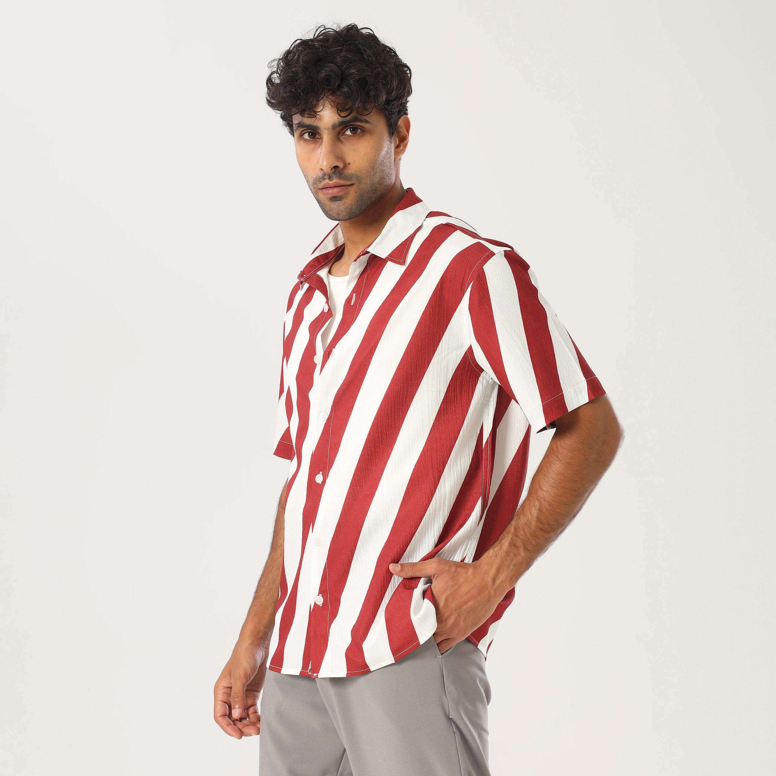 Printed Box Fit Shirt-Red - Image 4