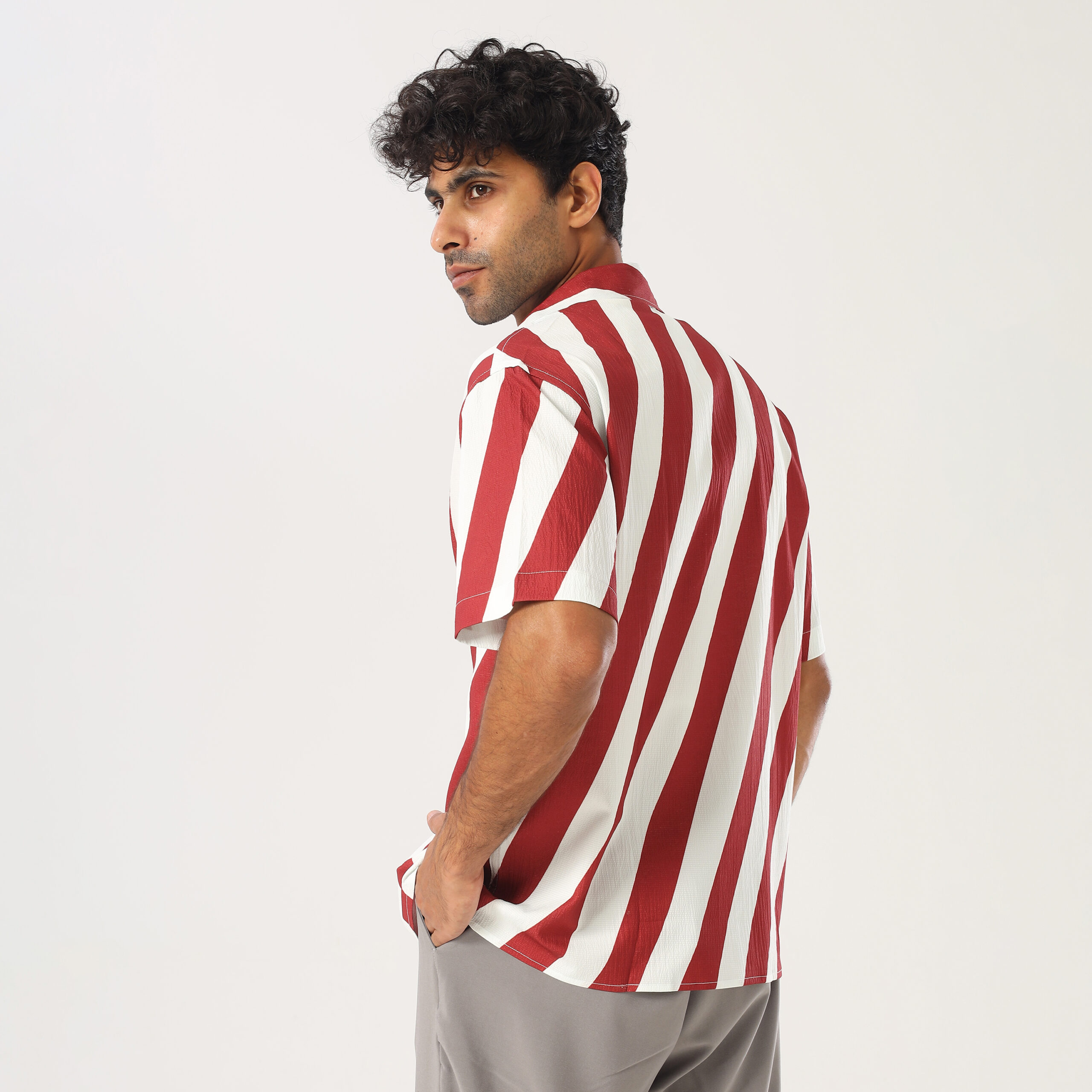 Printed Box Fit Shirt-Red - Image 3