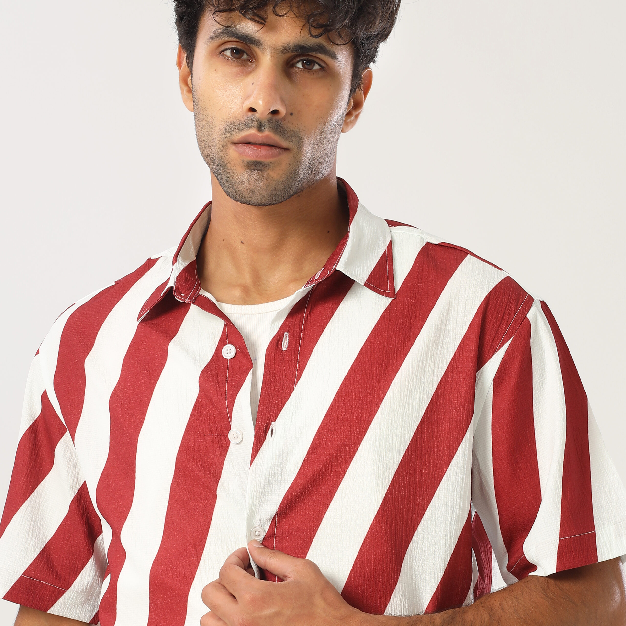 Printed Box Fit Shirt-Red - Image 2