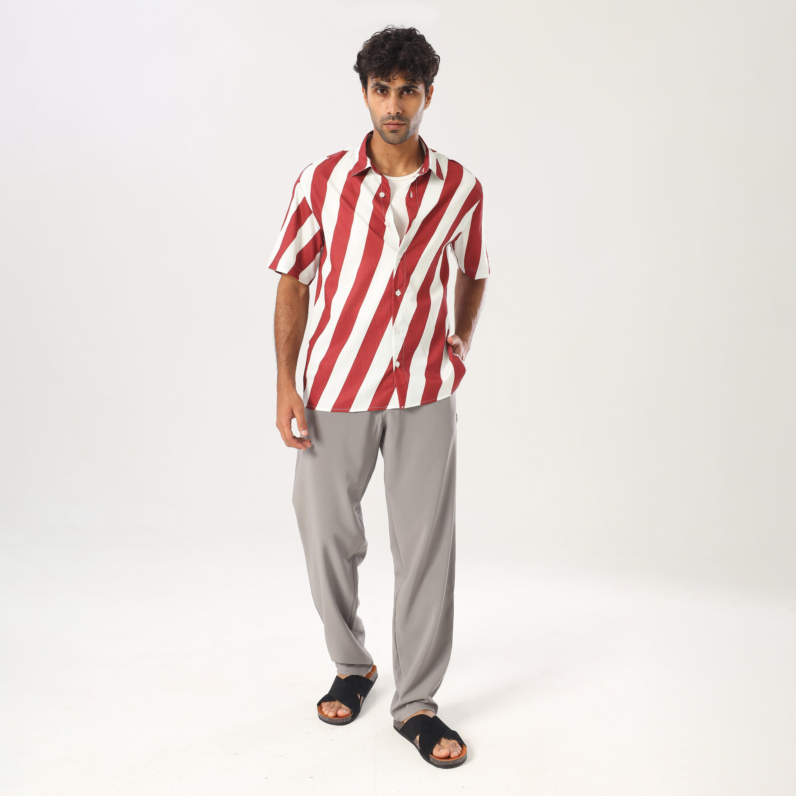 Printed Box Fit Shirt-Red - Image 5