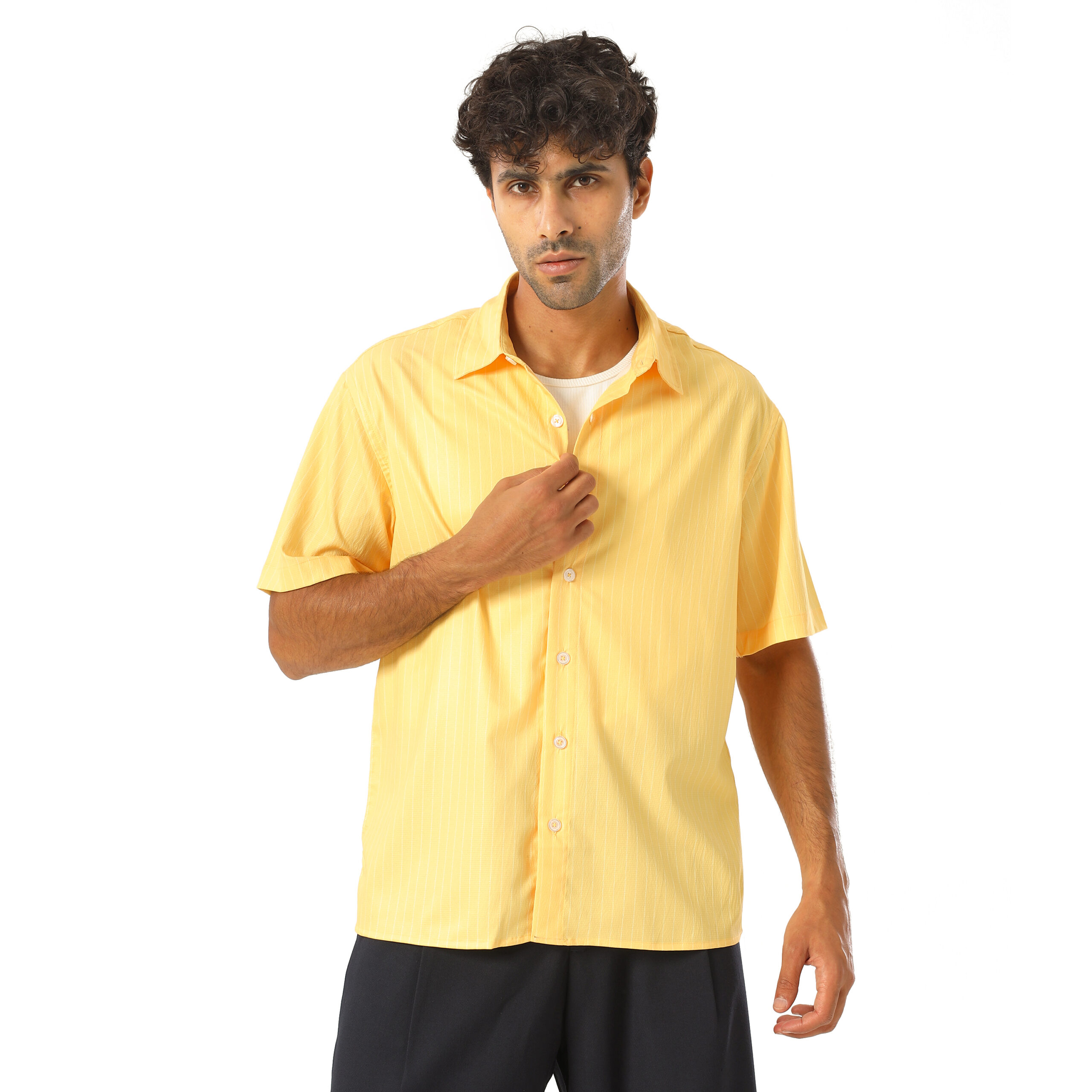 Striped Box-Fit shirt-Yellow