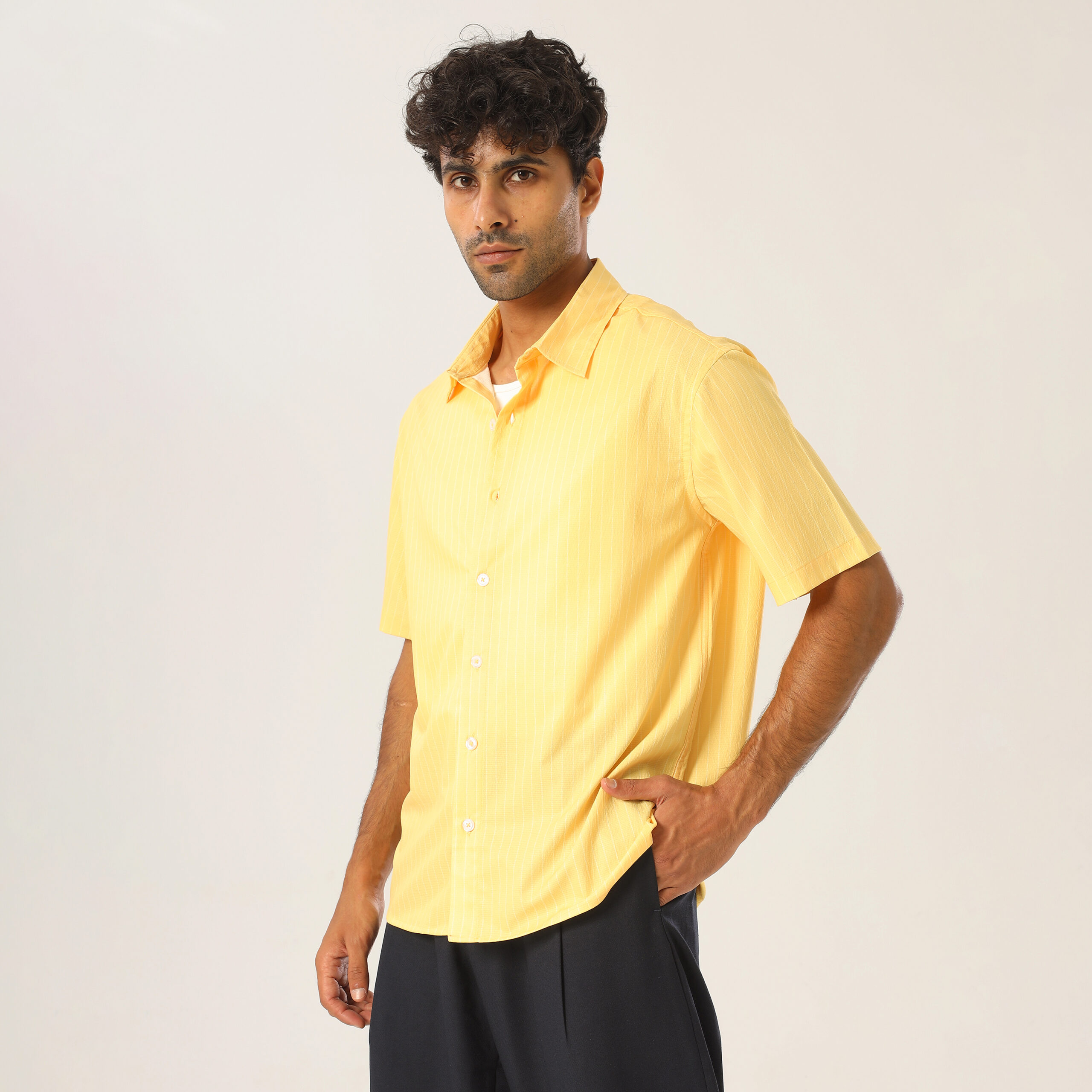 Striped Box-Fit shirt-Yellow - Image 4