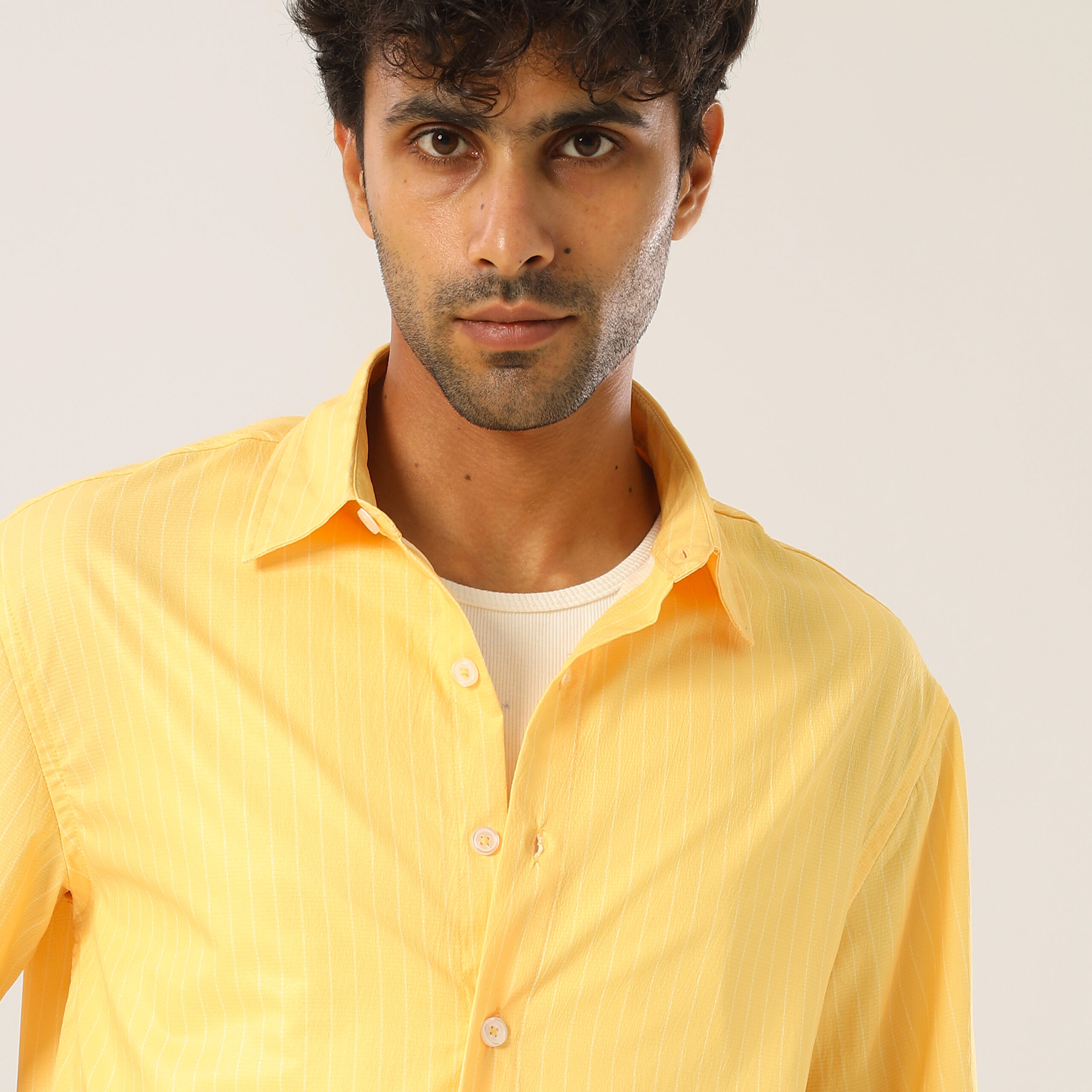 Striped Box-Fit shirt-Yellow - Image 3