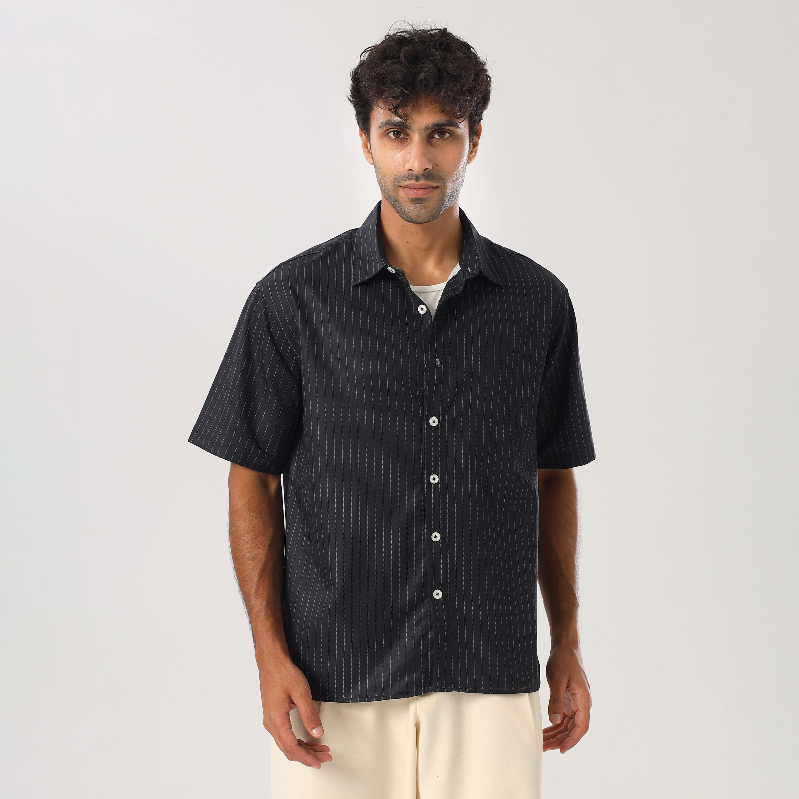 Striped Box-Fit shirt-Black