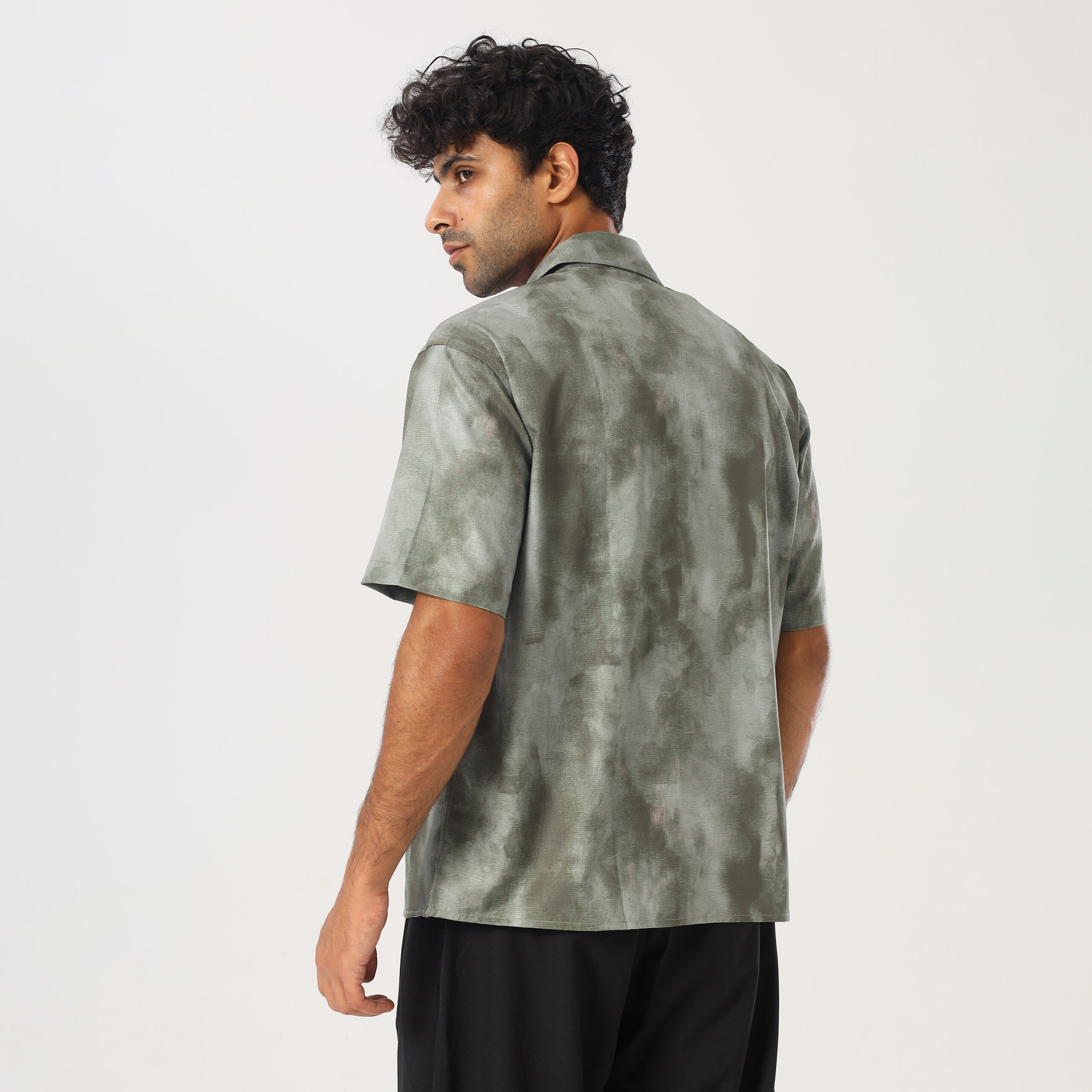 Printed Box Fit Shirt-Olive - Image 4