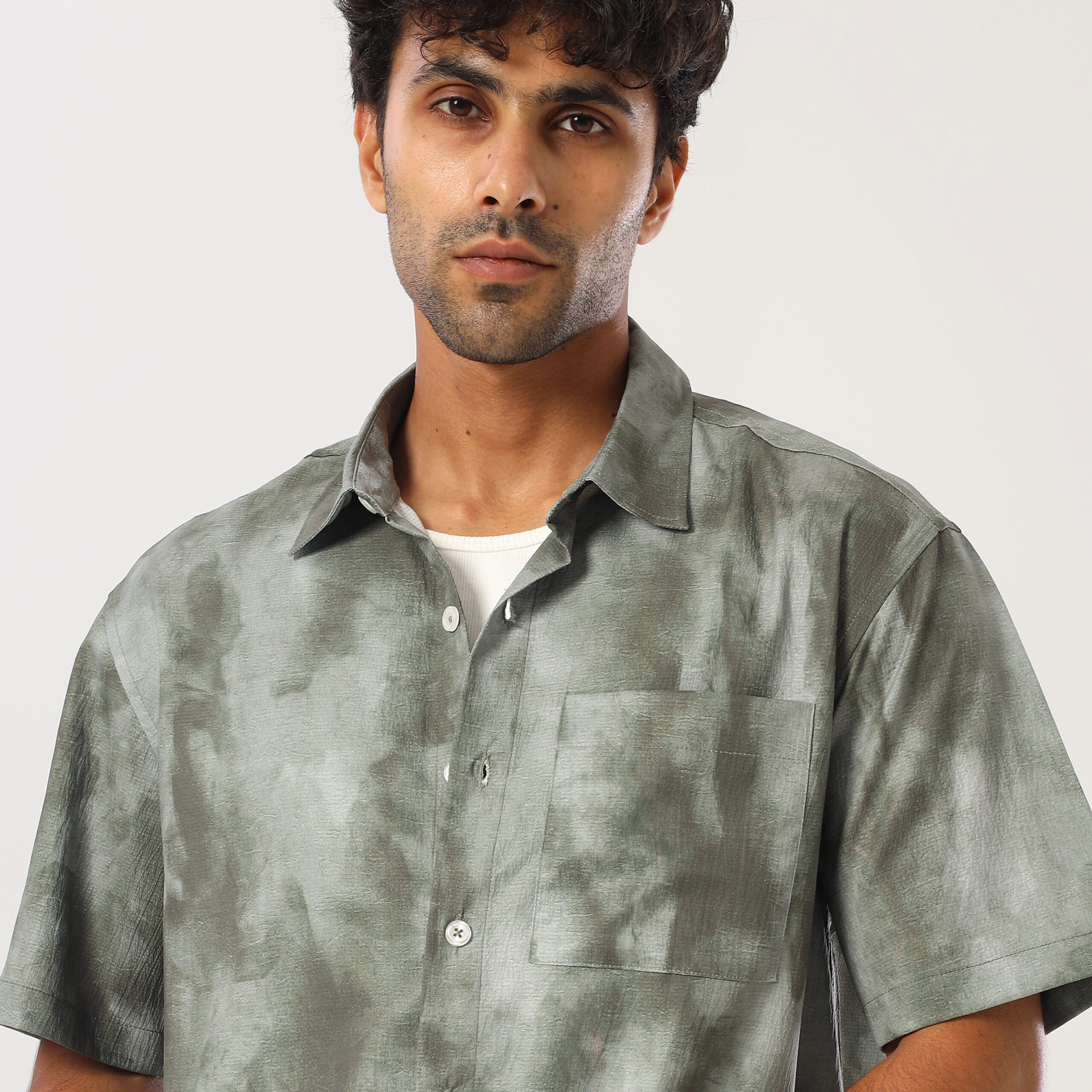 Printed Box Fit Shirt-Olive - Image 3