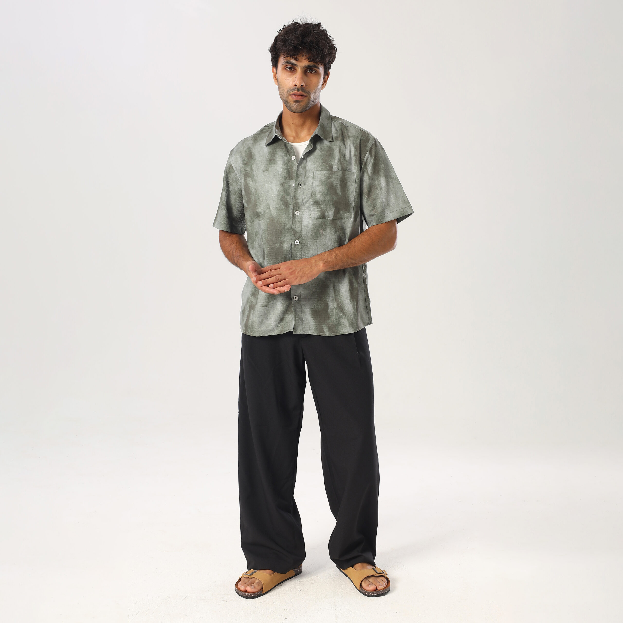 Printed Box Fit Shirt-Olive - Image 2