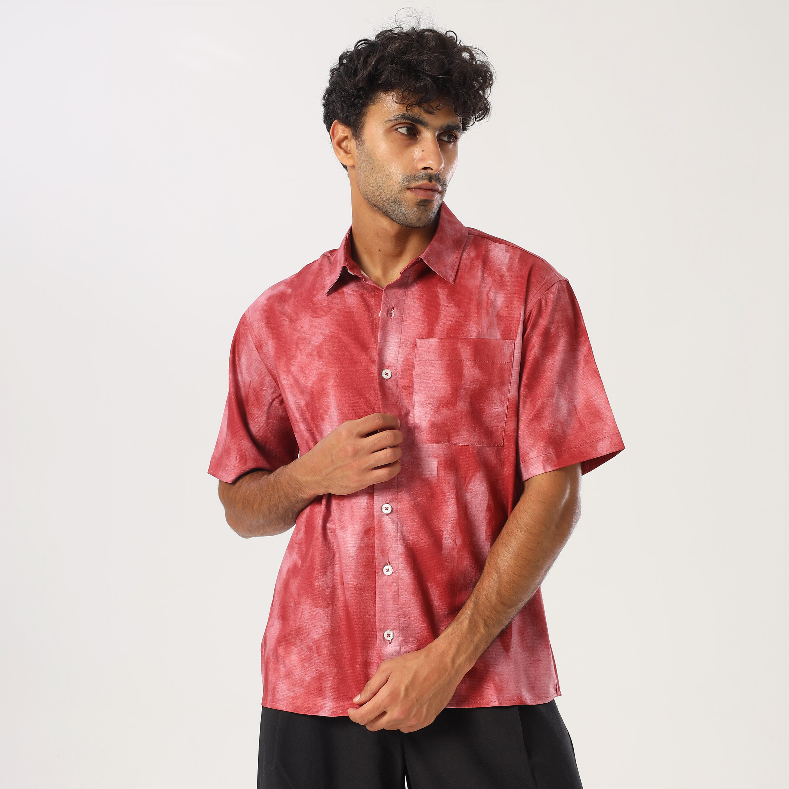 Printed Box Fit Shirt-Red