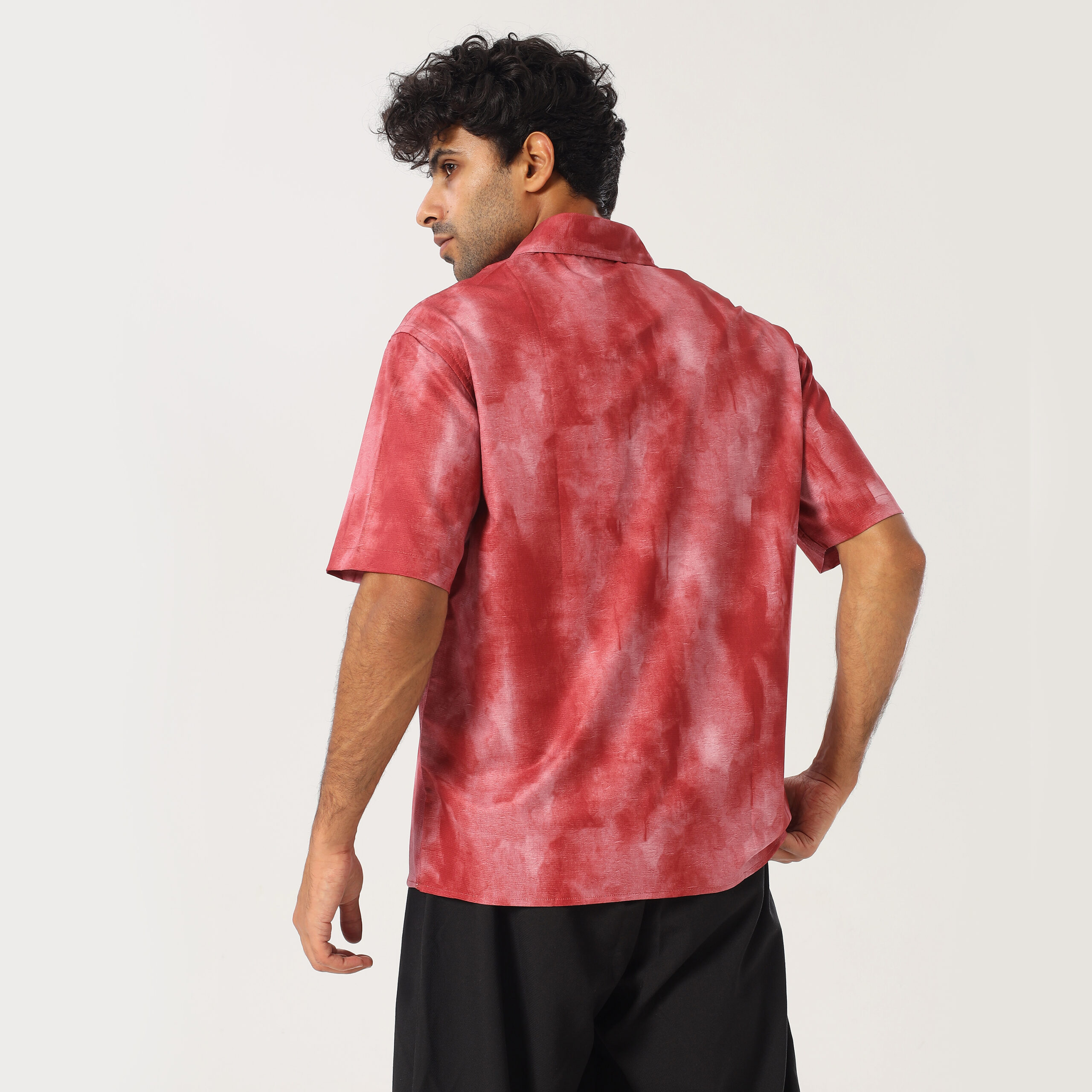 Printed Box Fit Shirt-Red - Image 4