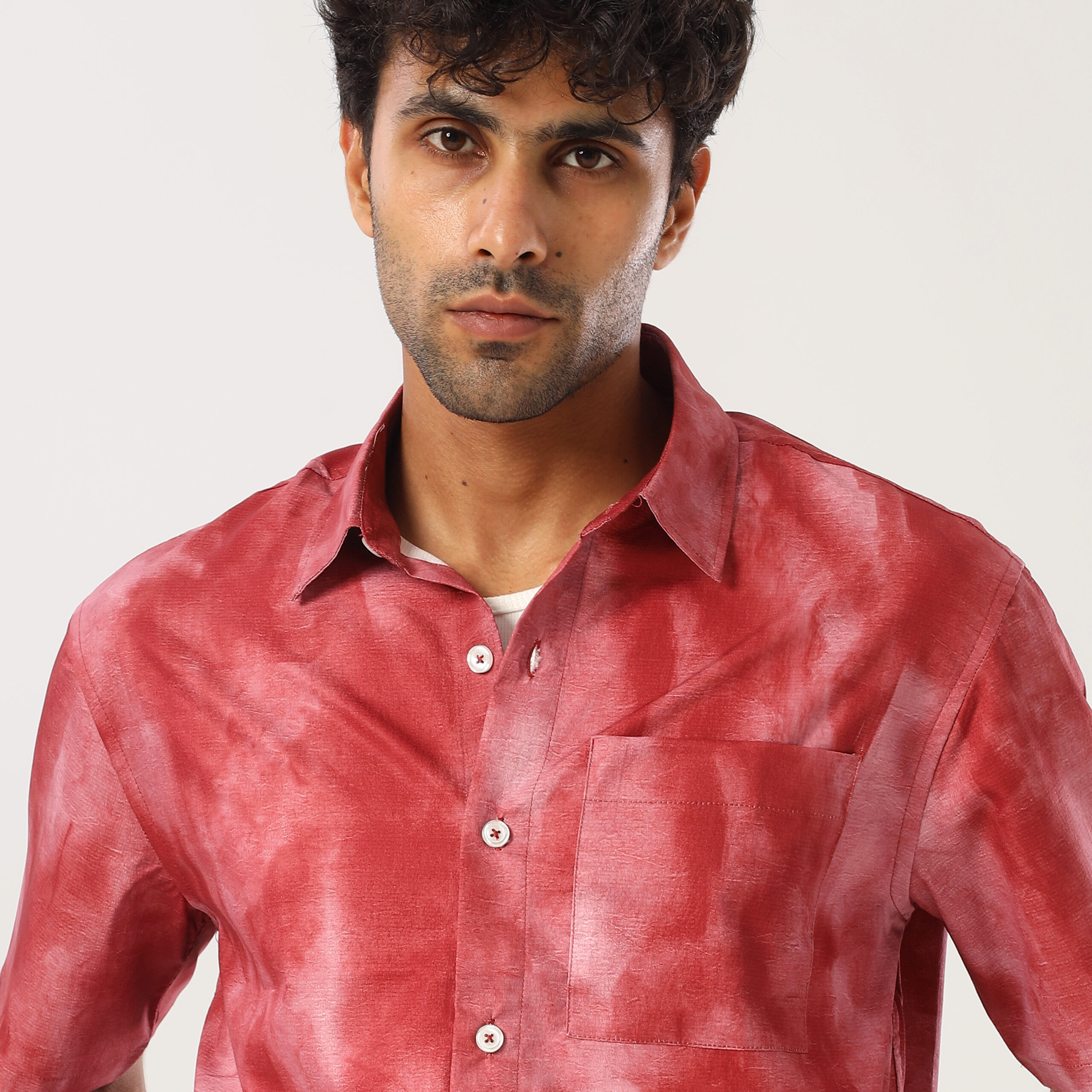 Printed Box Fit Shirt-Red - Image 3