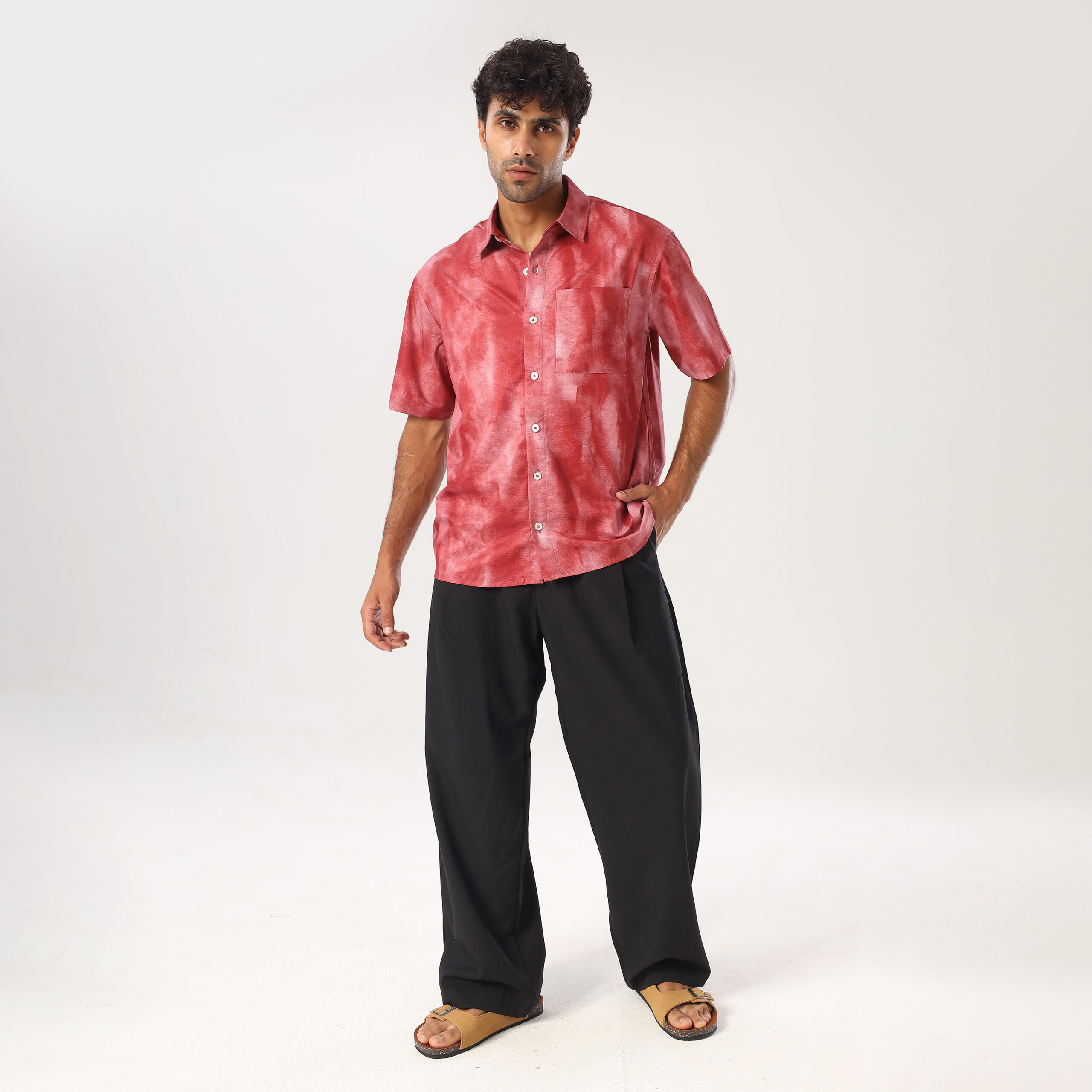Printed Box Fit Shirt-Red - Image 2