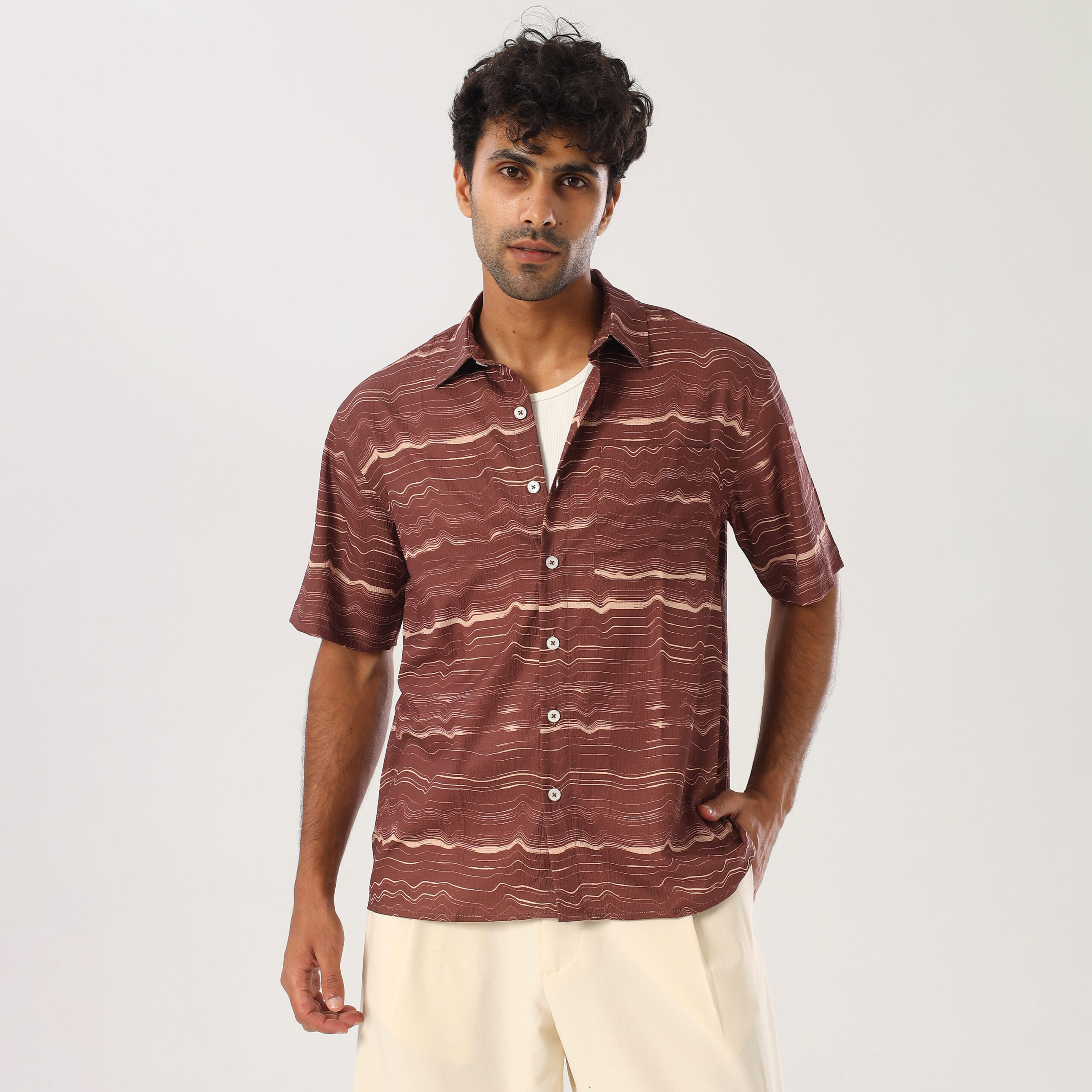 Printed Box Fit Shirt-Brwon2