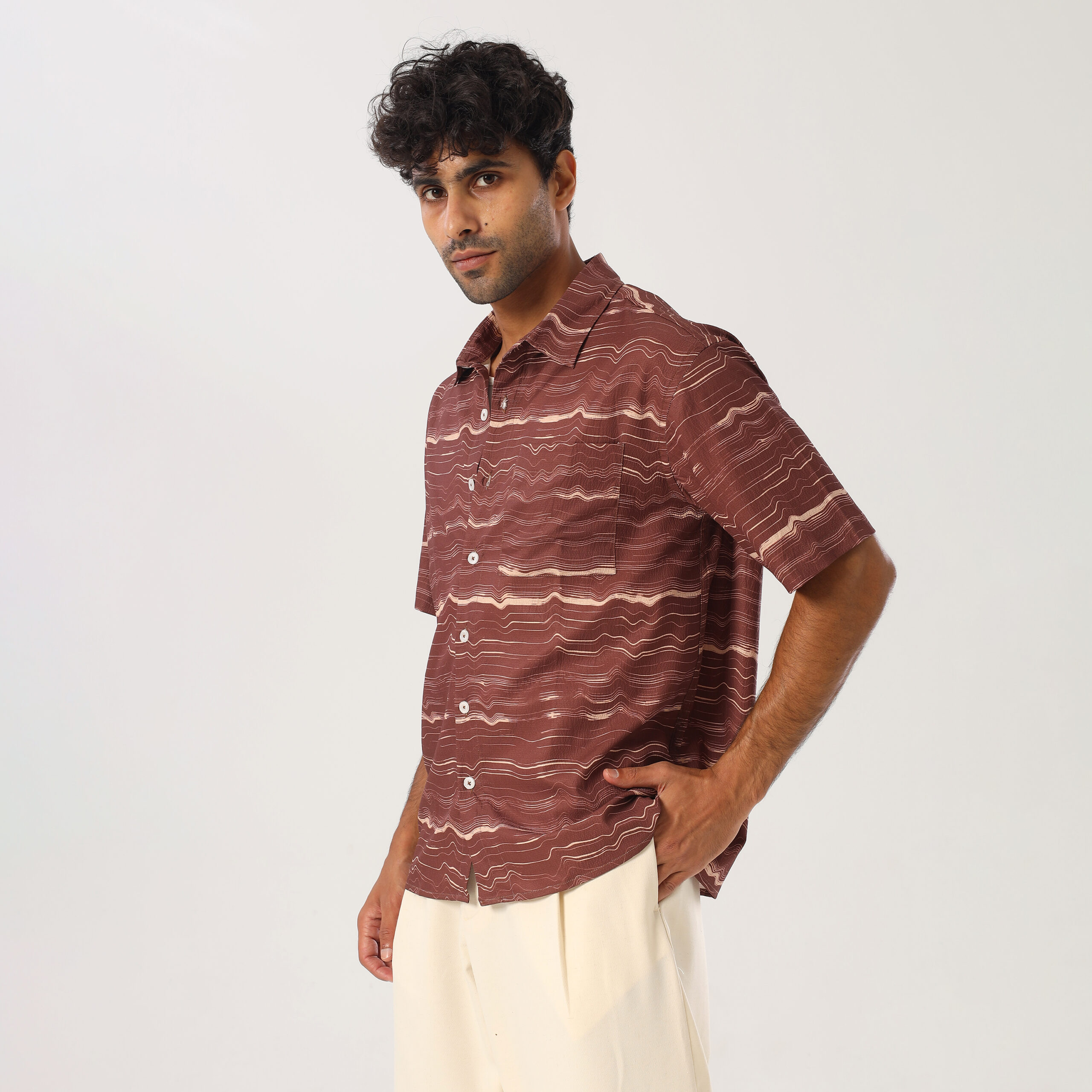Printed Box Fit Shirt-Brwon2 - Image 5