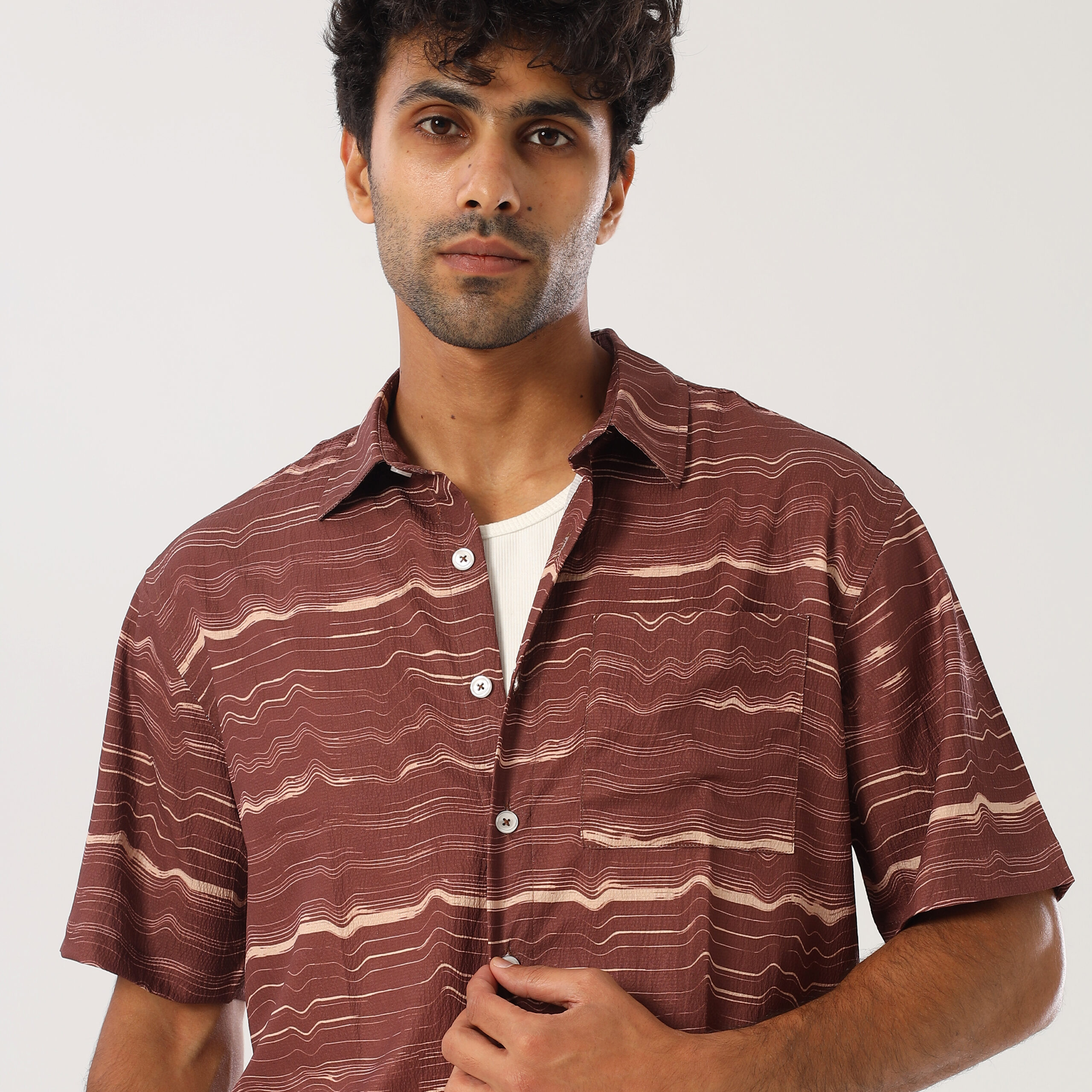 Printed Box Fit Shirt-Brwon2 - Image 3