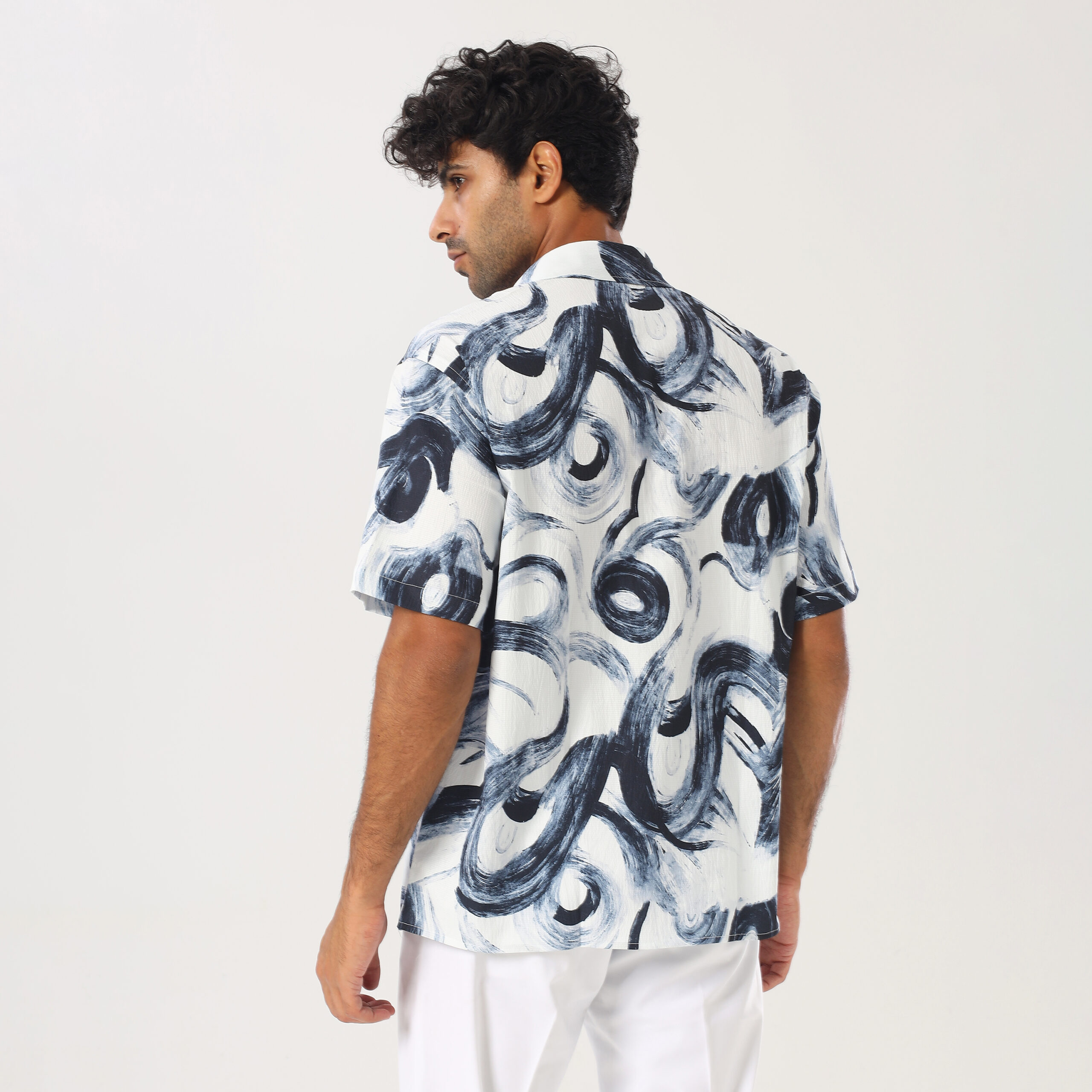 Printed Box Fit Shirt-Navy - Image 4