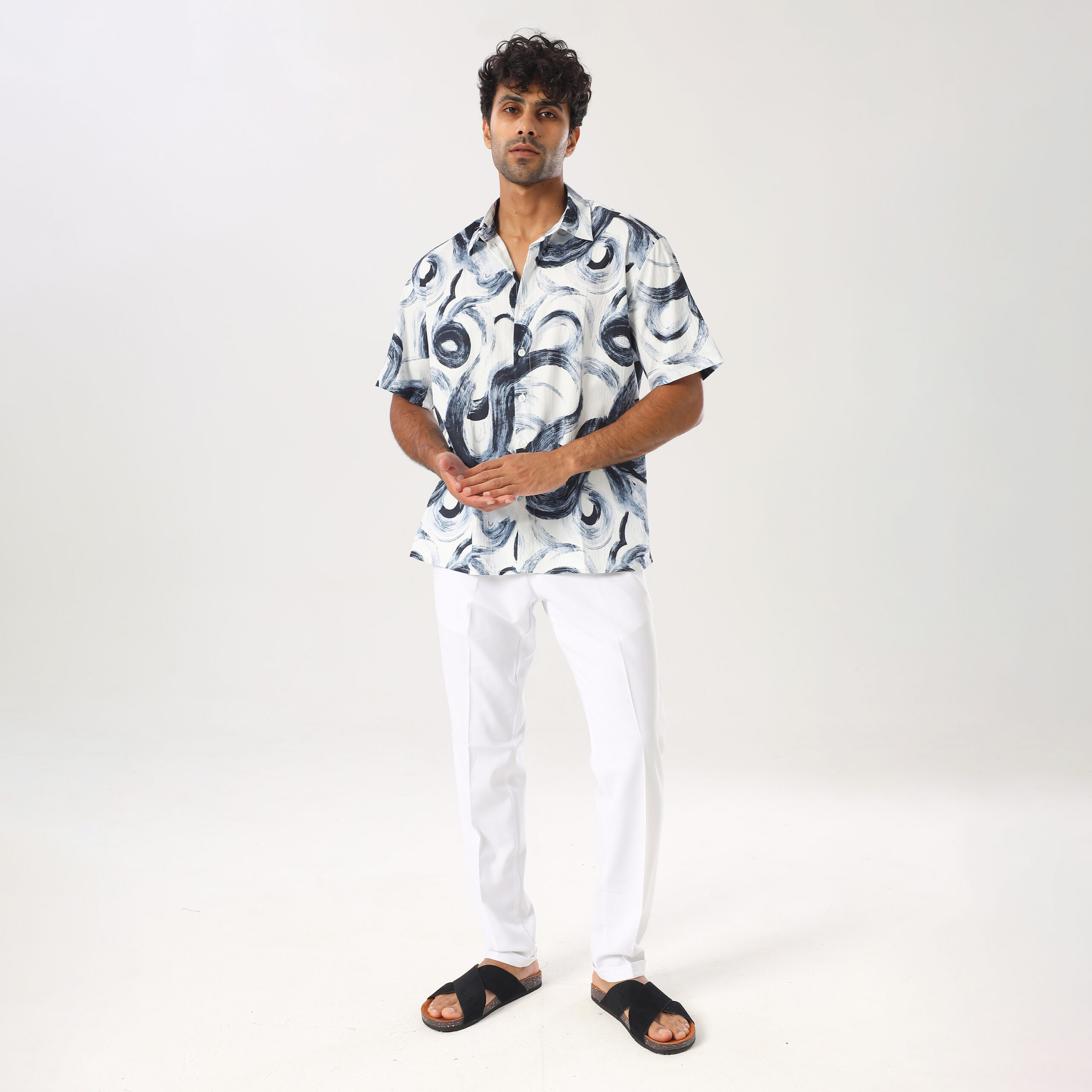 Printed Box Fit Shirt-Navy - Image 2
