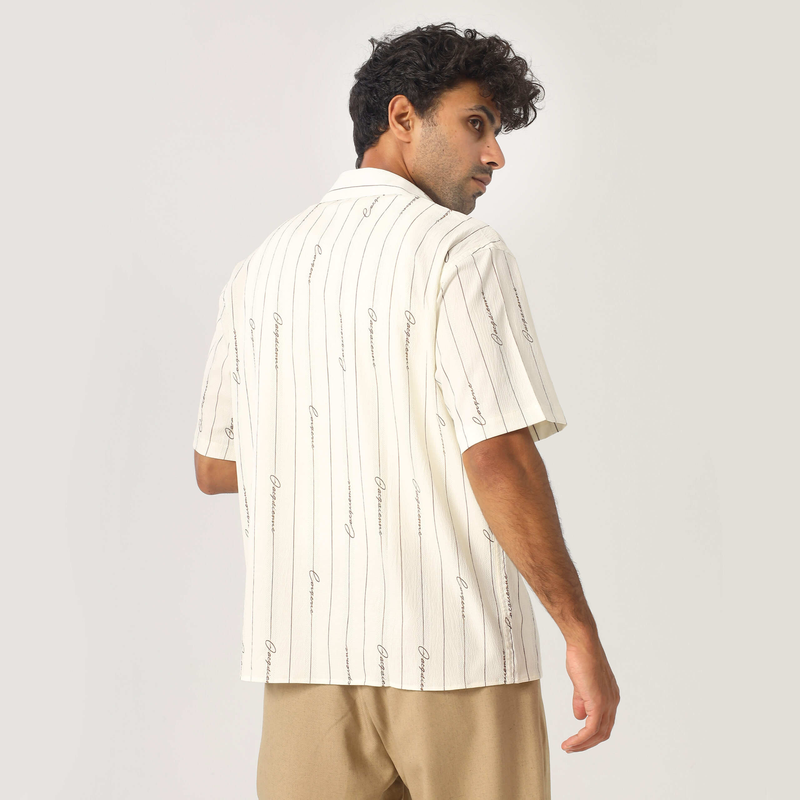Printed Box Fit Shirt-Beige - Image 4