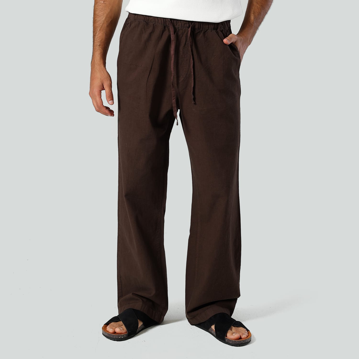 Relaxed Fit Trousers-Brown